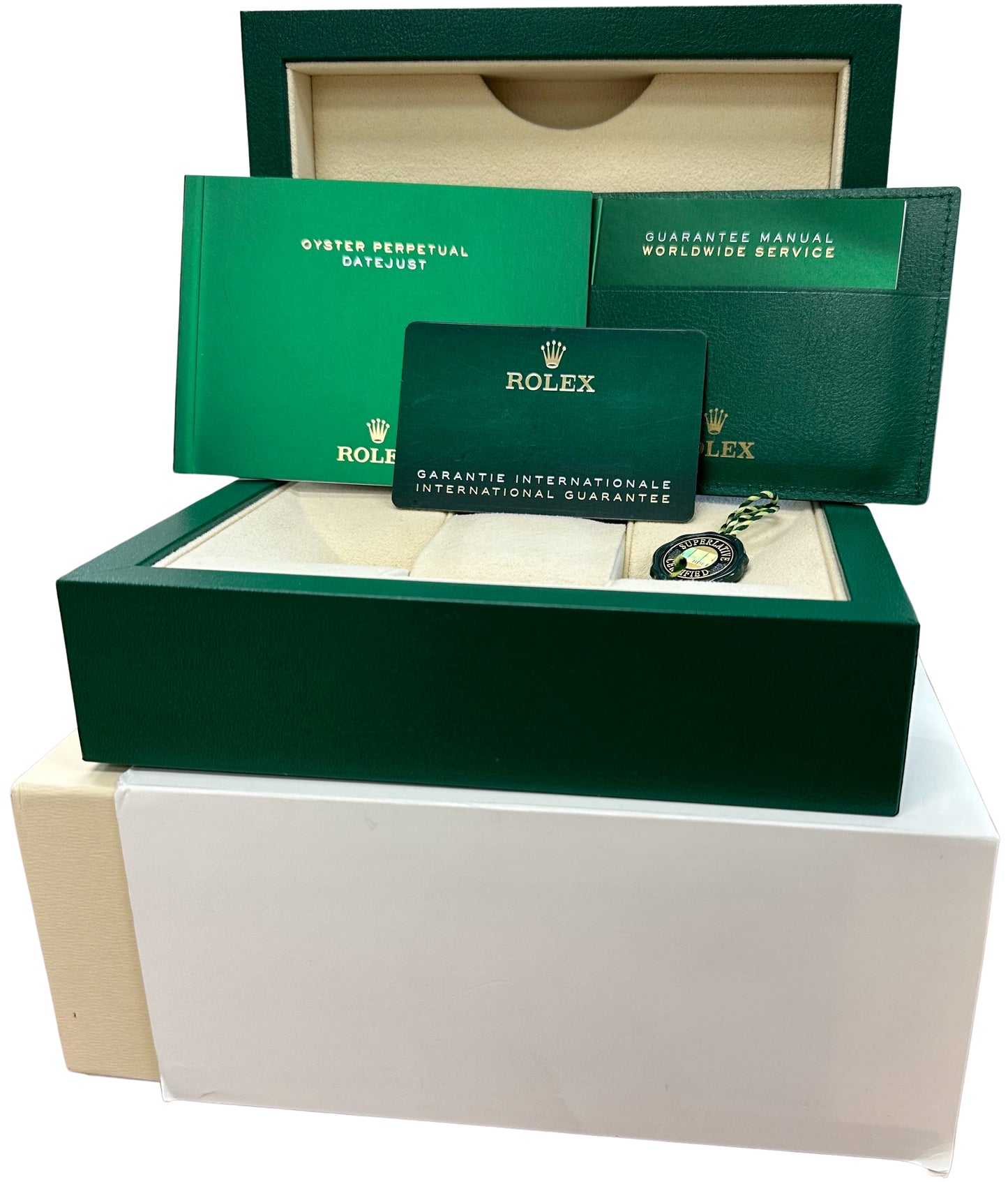 2022 NEW PAPERS Rolex DateJust Green Palm Motif Stainless 36mm Watch 126200 B+P