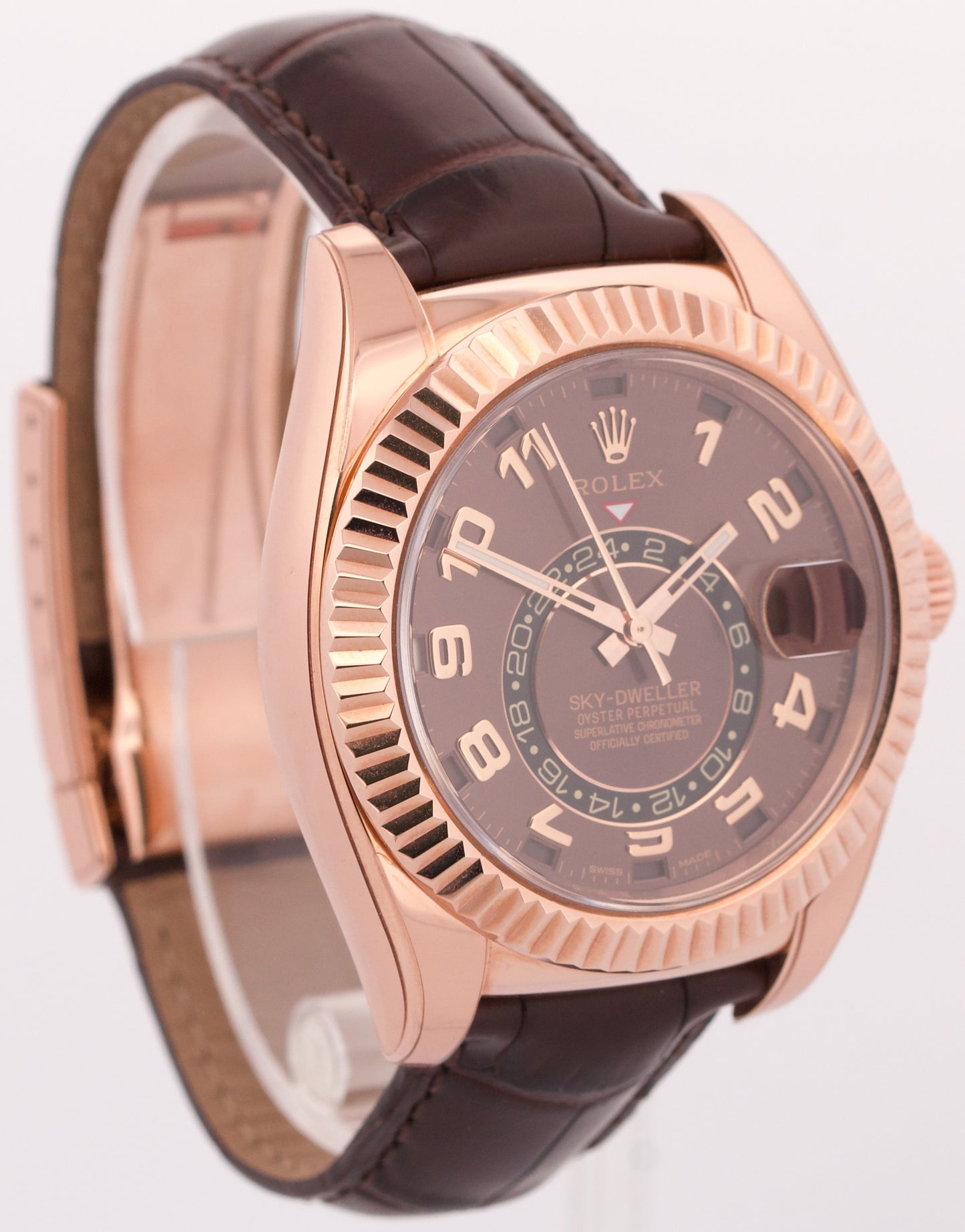 Rolex Sky-Dweller 42mm CHOCOLATE ARABIC Brown 18K Rose Gold LEATHER 326135 BOX