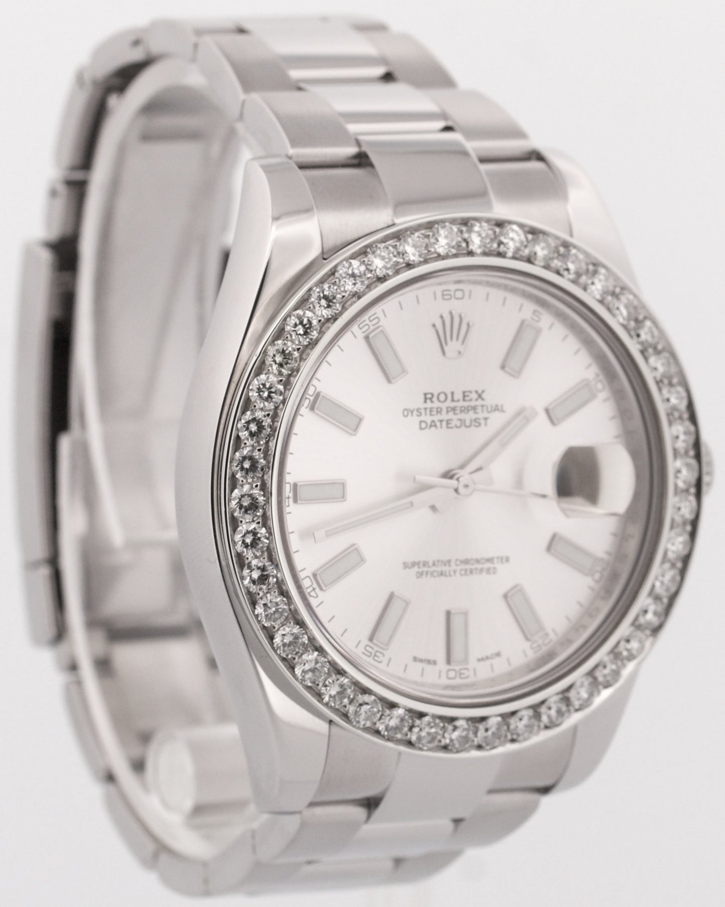 Rolex DateJust II 41mm SILVER Stainless Steel DIAMOND BEZEL Oyster 116300 BOX