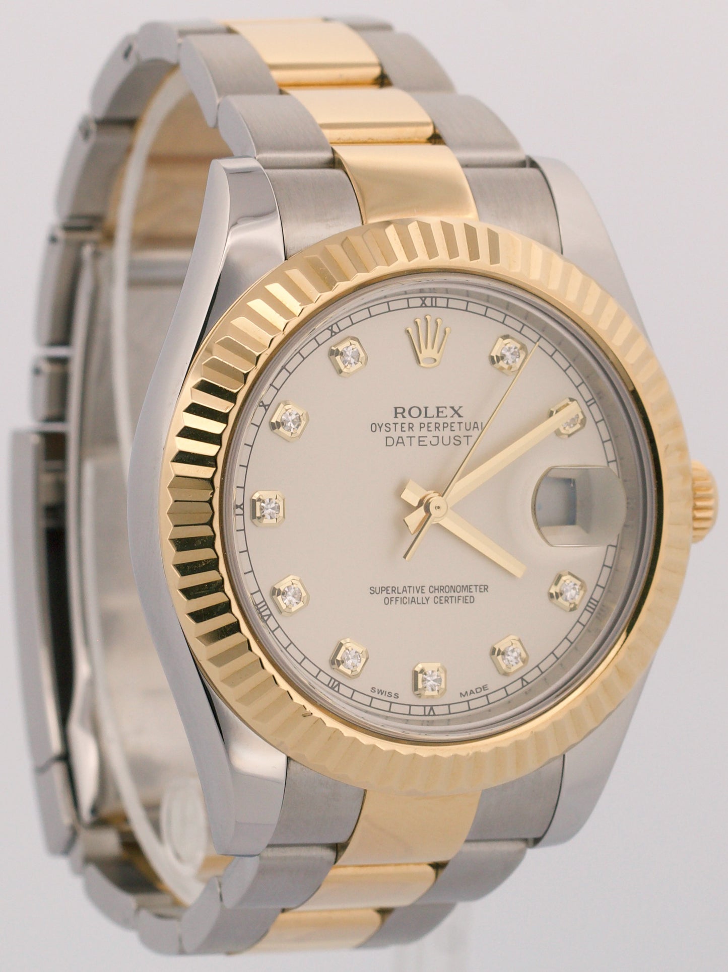 PAPERS Rolex Datejust II IVORY DIAMOND 18K Yellow Gold Steel 41mm 116333 BOX