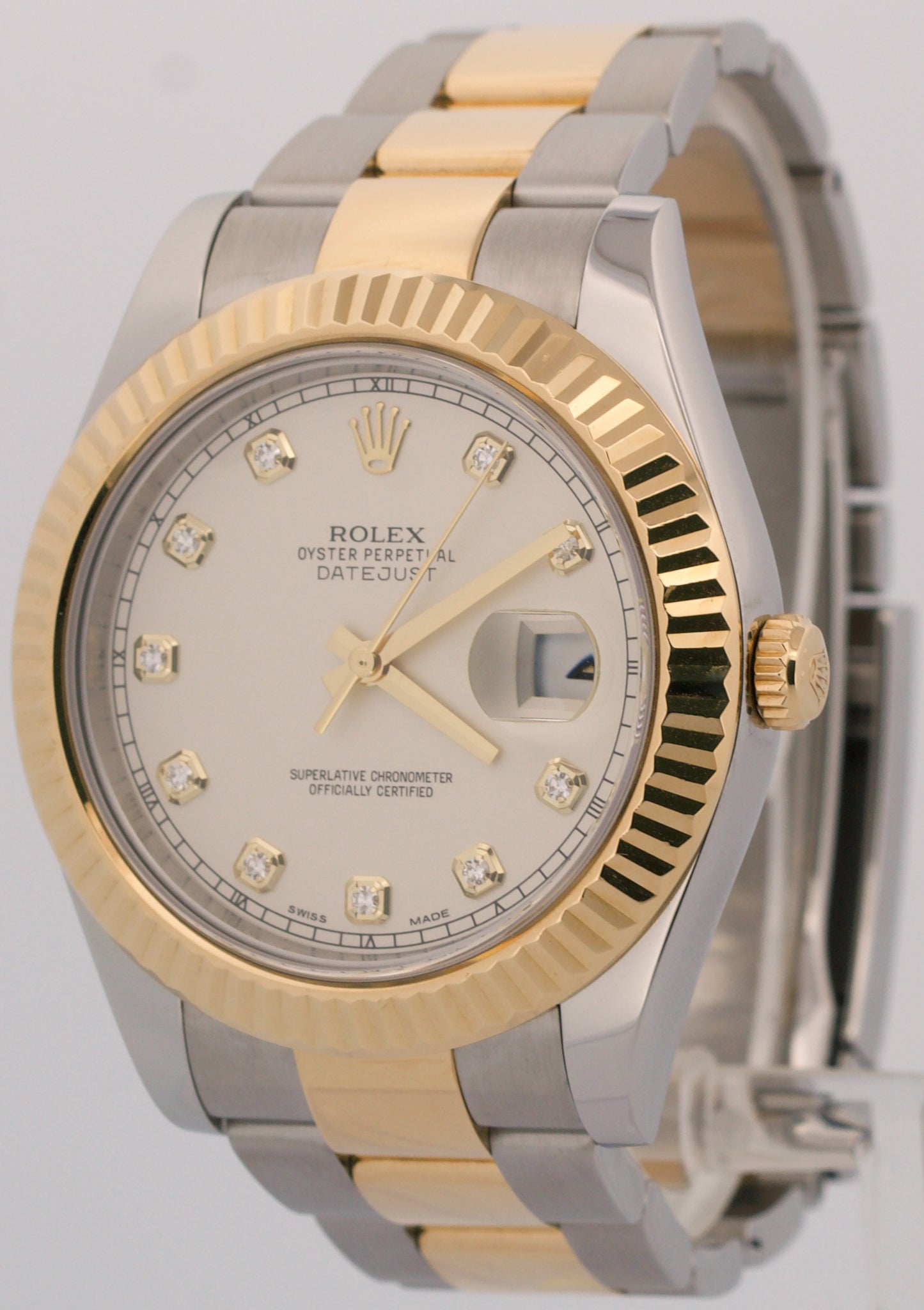 PAPERS Rolex Datejust II IVORY DIAMOND 18K Yellow Gold Steel 41mm 116333 BOX