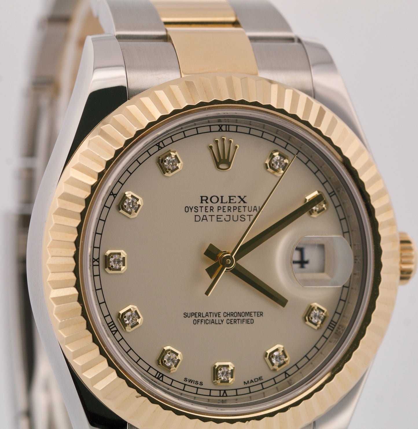 PAPERS Rolex Datejust II IVORY DIAMOND 18K Yellow Gold Steel 41mm 116333 BOX
