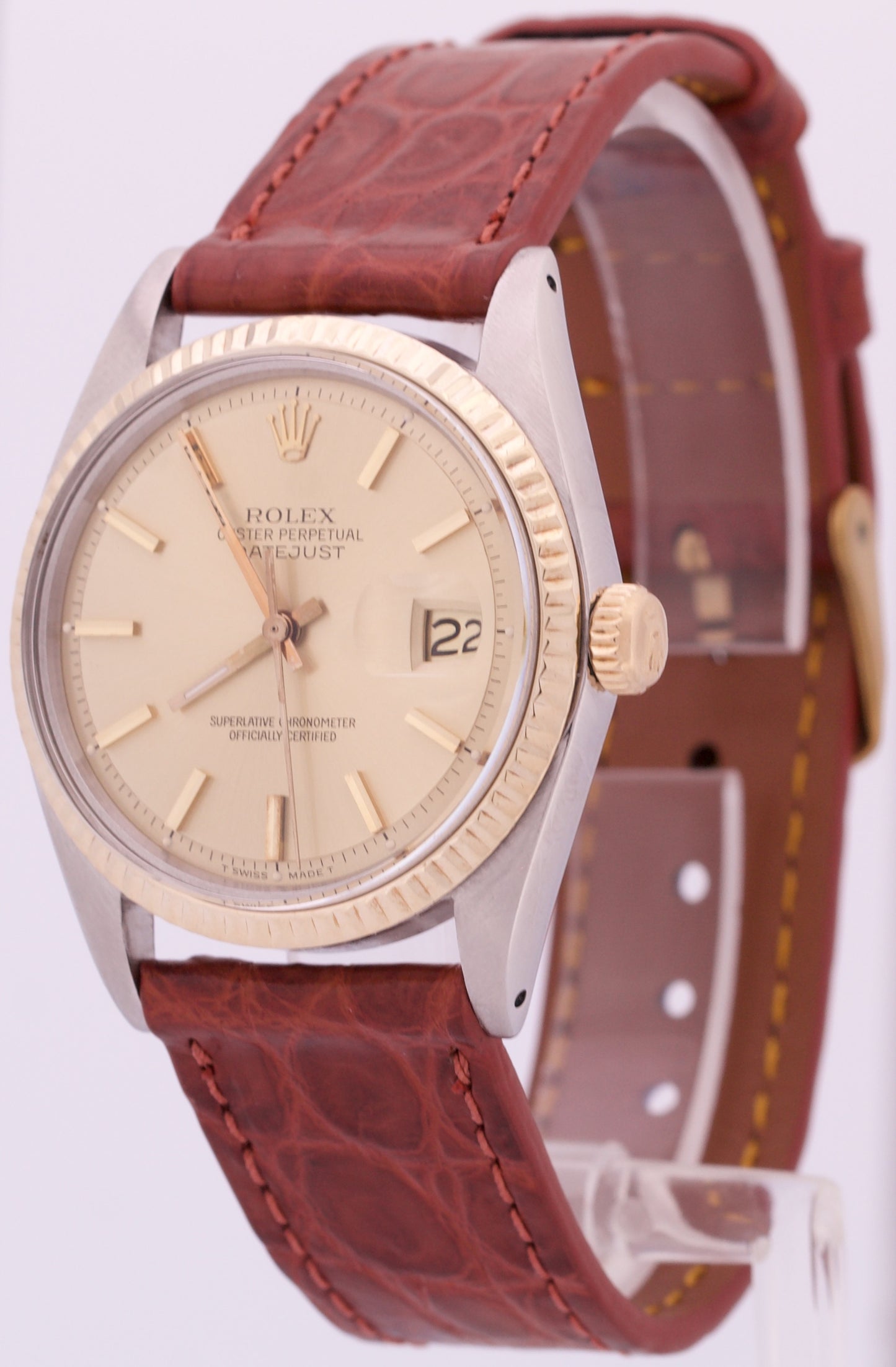MINT Rolex DateJust 36mm Pie-Pan CHAMPAGNE Two-Tone 18K Yellow Gold 1601 Watch