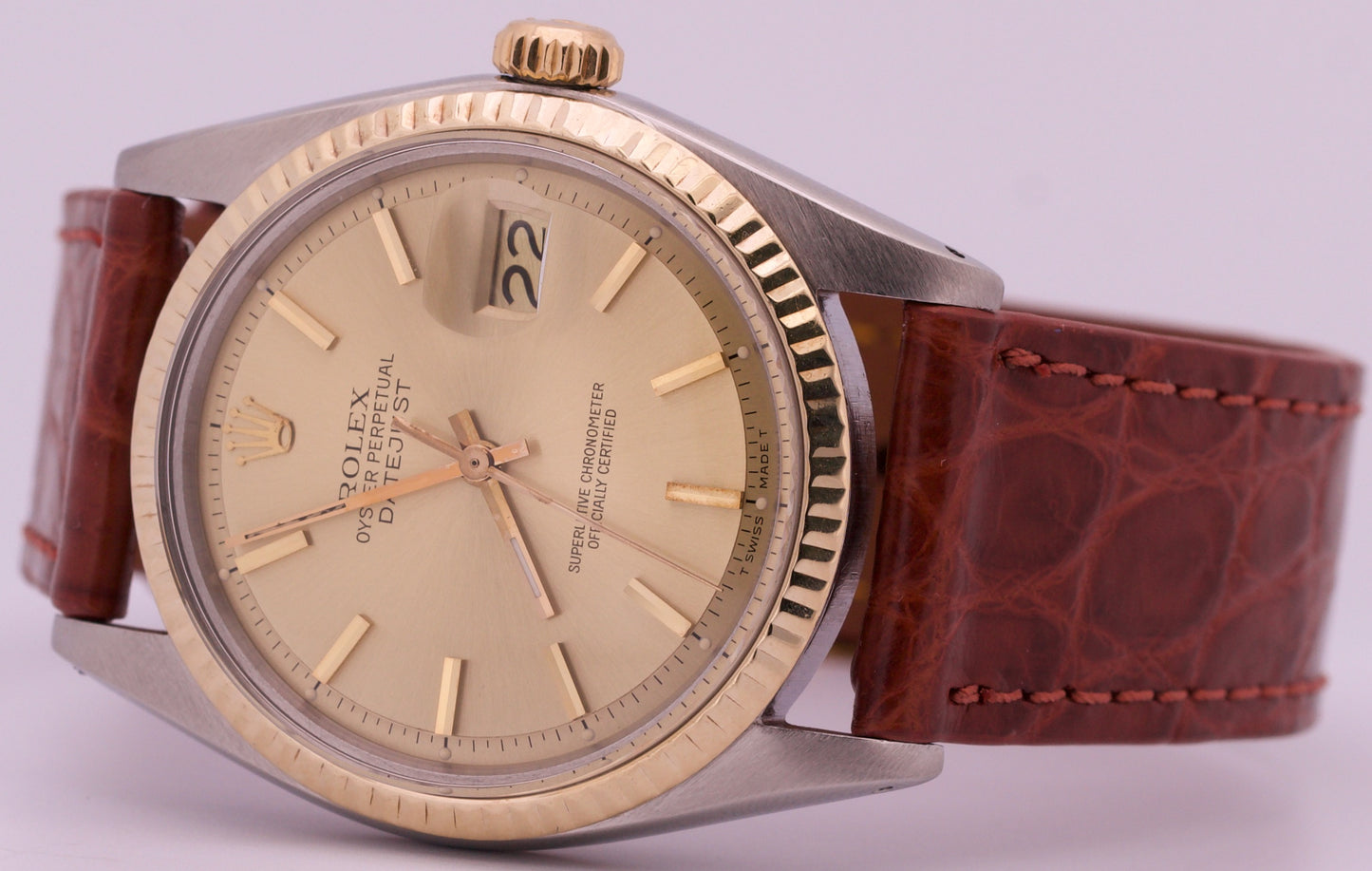 MINT Rolex DateJust 36mm Pie-Pan CHAMPAGNE Two-Tone 18K Yellow Gold 1601 Watch