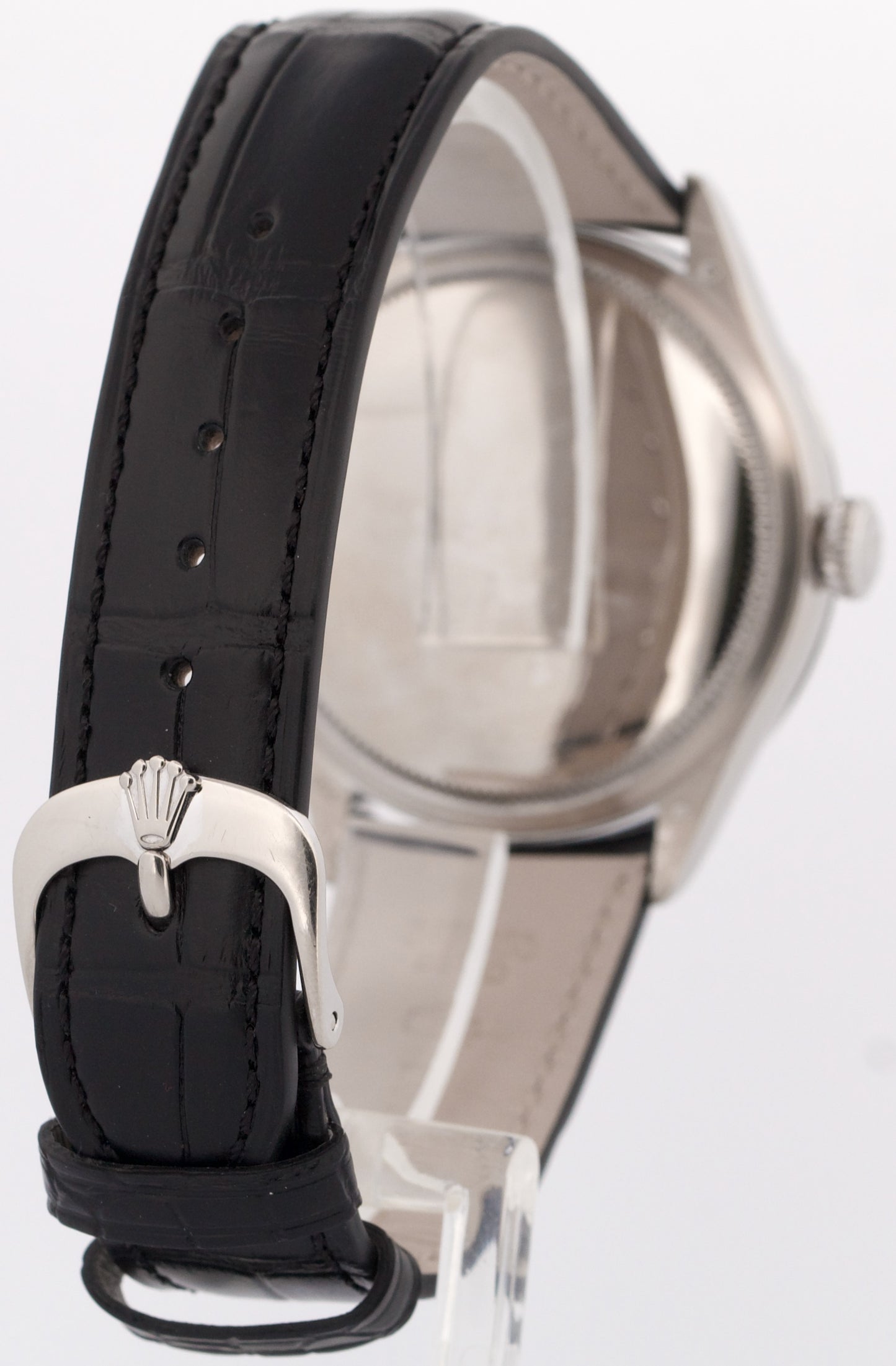 Rolex Cellini WHITE 18K White Gold 39mm Automatic Black Leather Watch 50509
