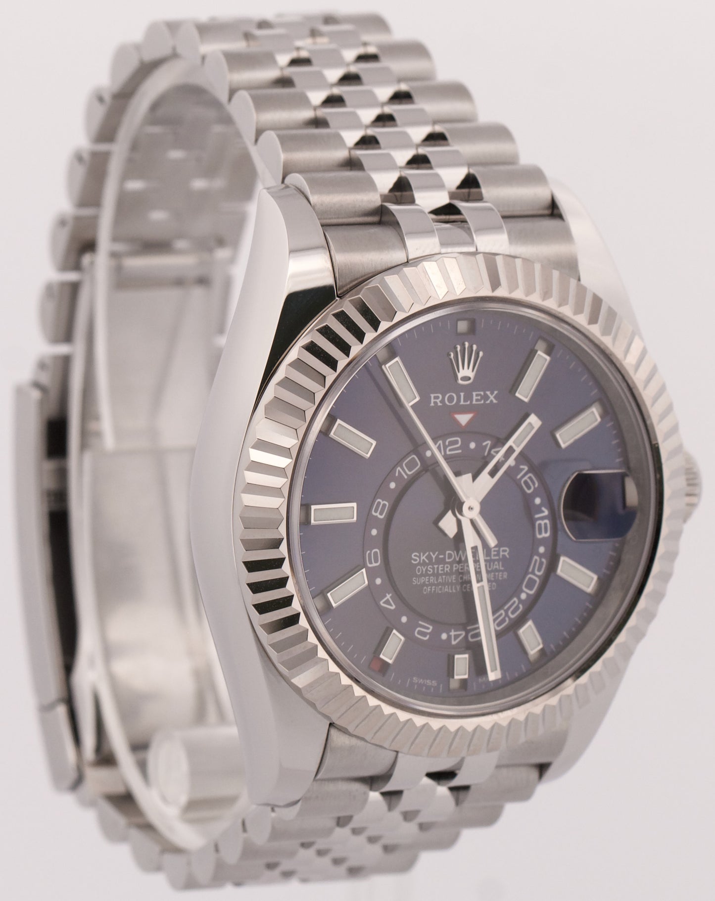 2022 PAPERS Rolex Sky-Dweller BLUE Steel 18K White Gold 42mm JUBILEE 326934 BOX