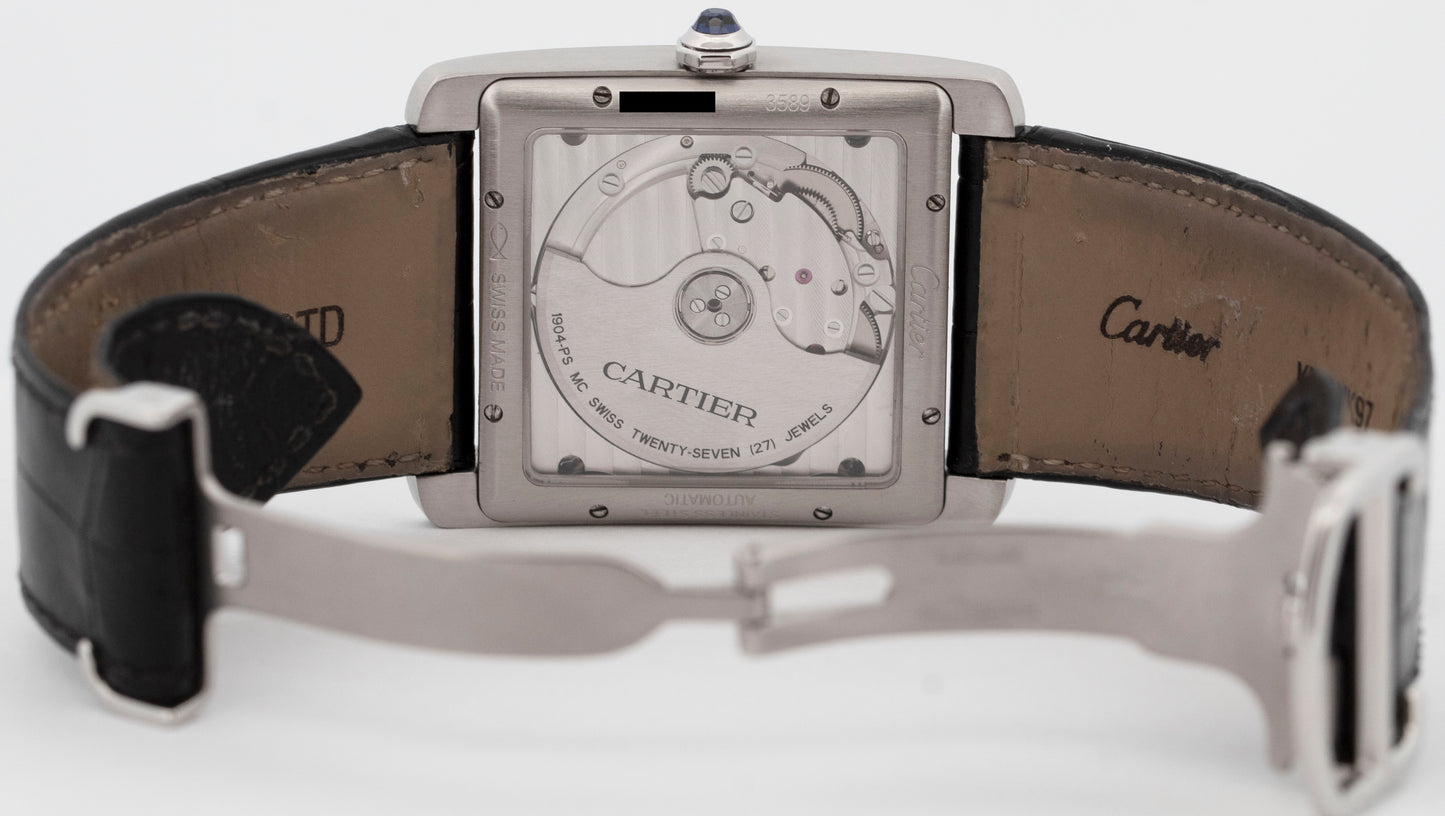MINT Cartier Tank MC SILVER ROMAN Automatic Leather 34mm x 44mm 3589 W5330003