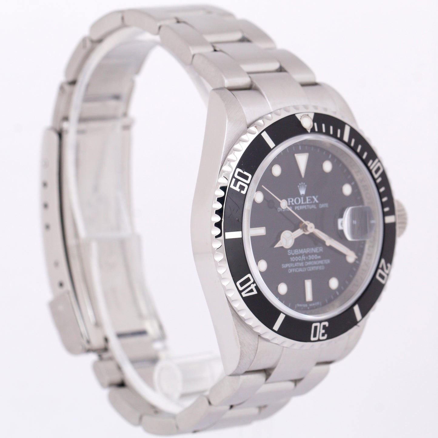 Rolex Submariner Date Black NO-HOLES Stainless Steel REHAUT 40mm 16610 Watch
