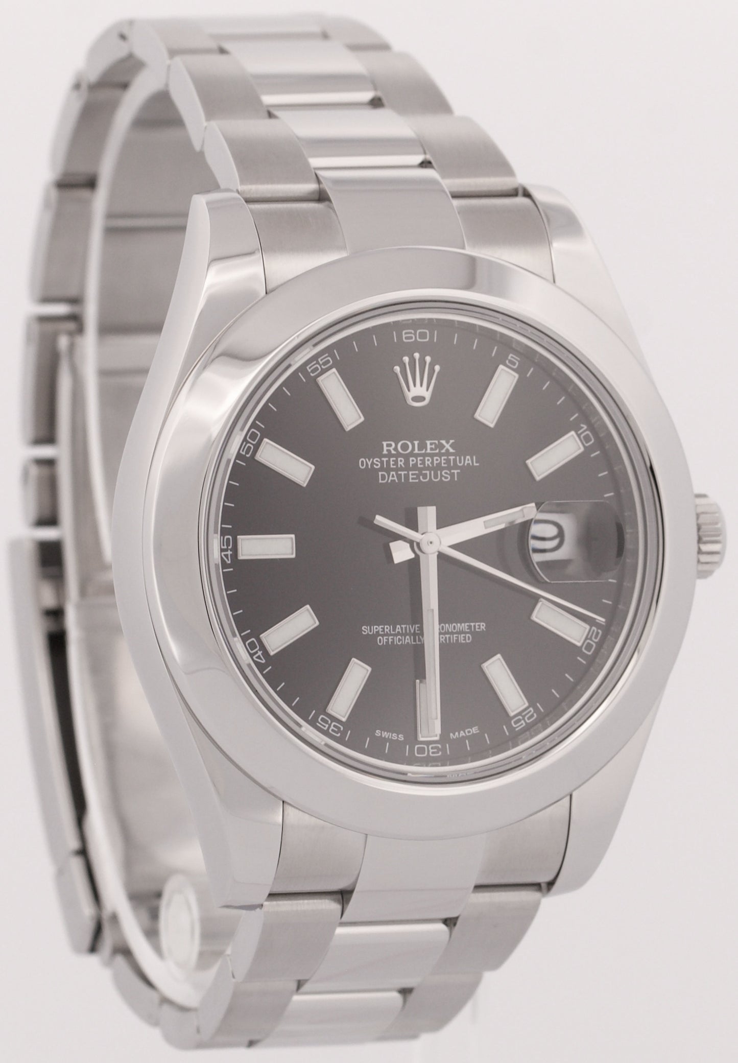 Rolex DateJust II 41mm BLACK Stainless Steel Smooth Oyster Date 116300 Watch