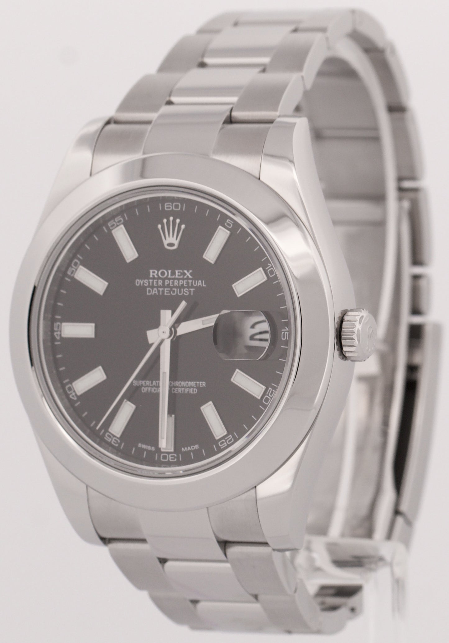 Rolex DateJust II 41mm BLACK Stainless Steel Smooth Oyster Date 116300 Watch