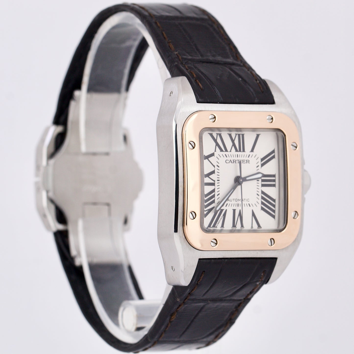 Cartier Santos 100 XL 33x44mm W20072X7 18K Rose Gold Steel Ivory Roman 2878