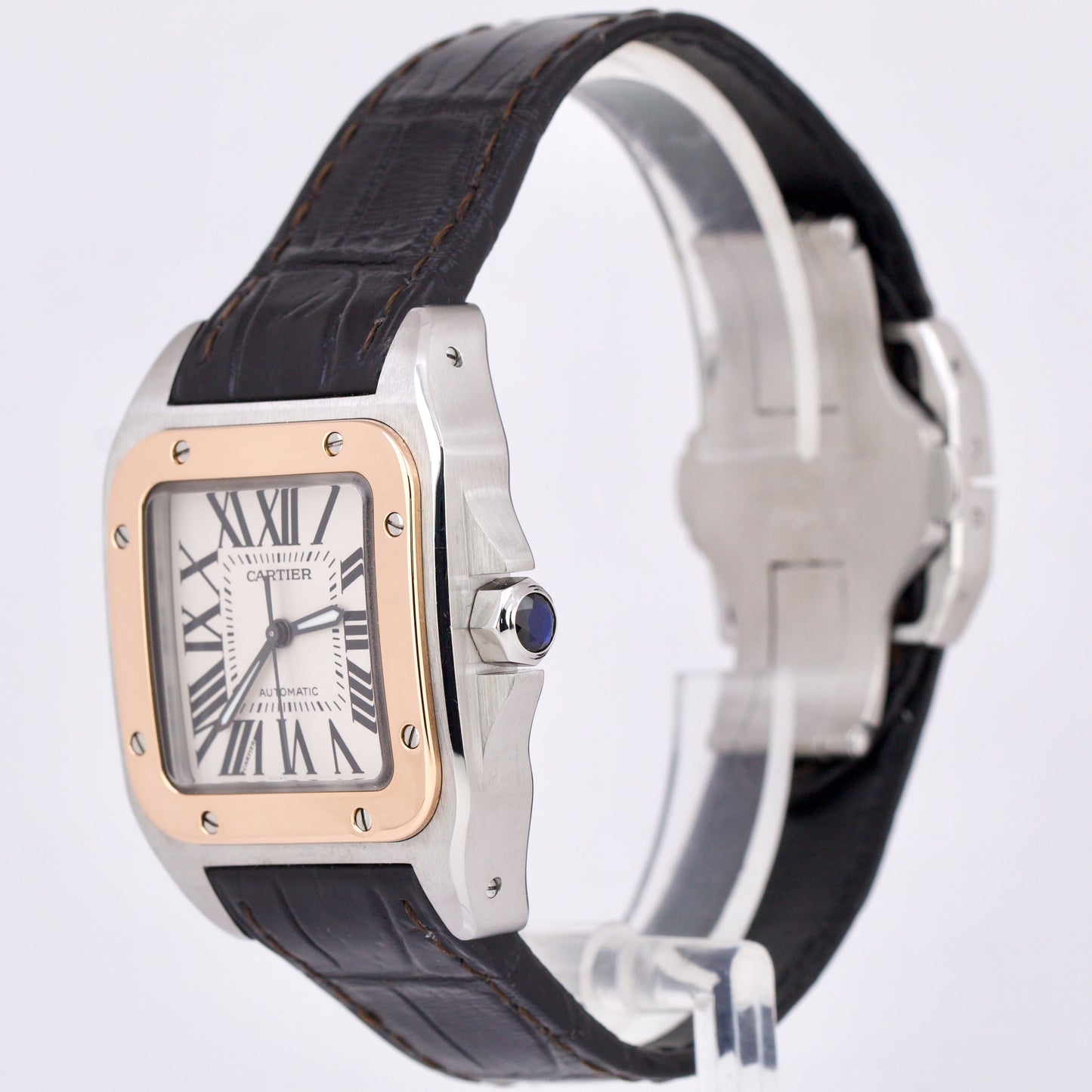 Cartier Santos 100 XL 33x44mm W20072X7 18K Rose Gold Steel Ivory Roman 2878