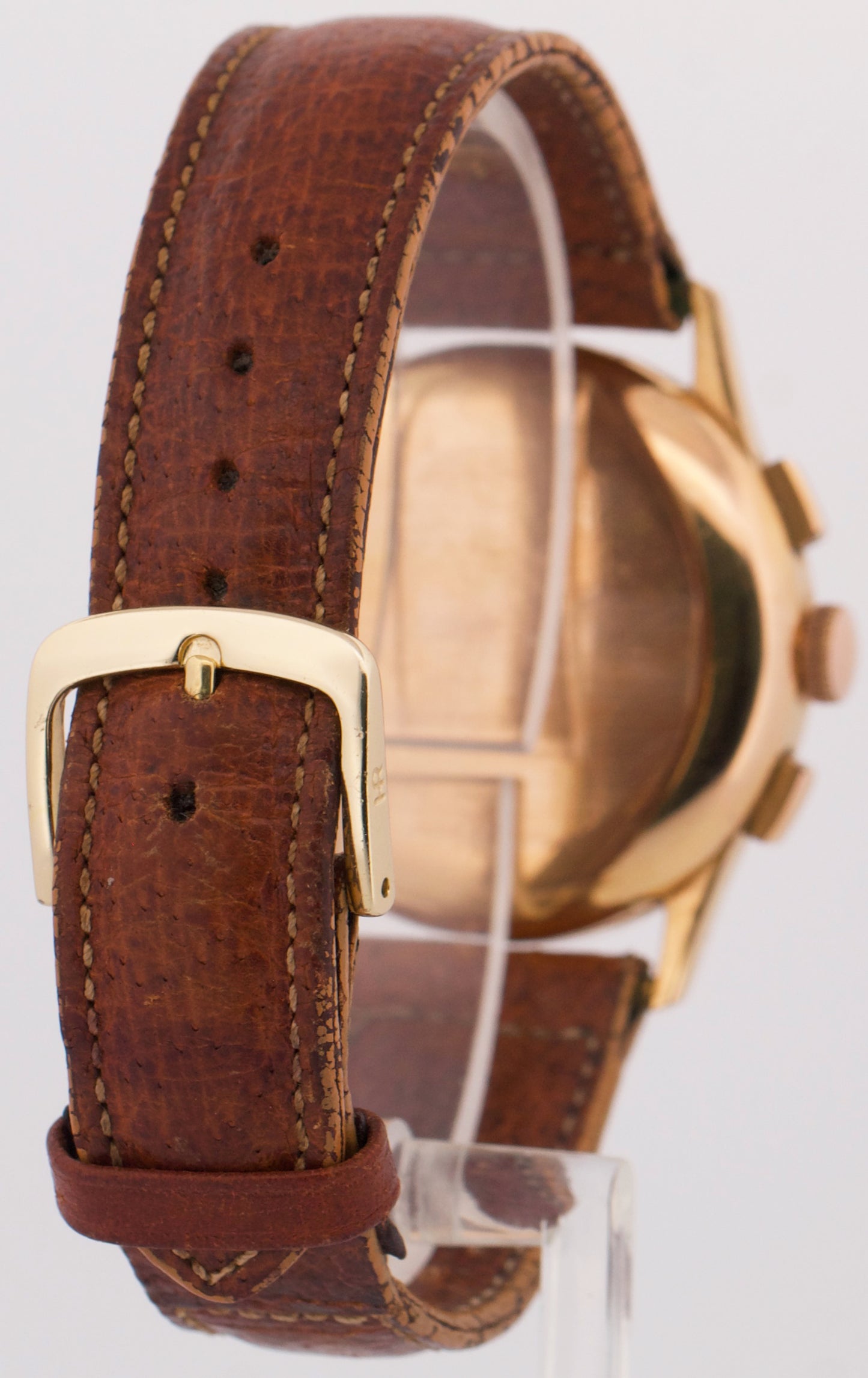 VINTAGE Universal Uni-Compax SILVER 35mm 18K Rose Gold Leather Manual 12445