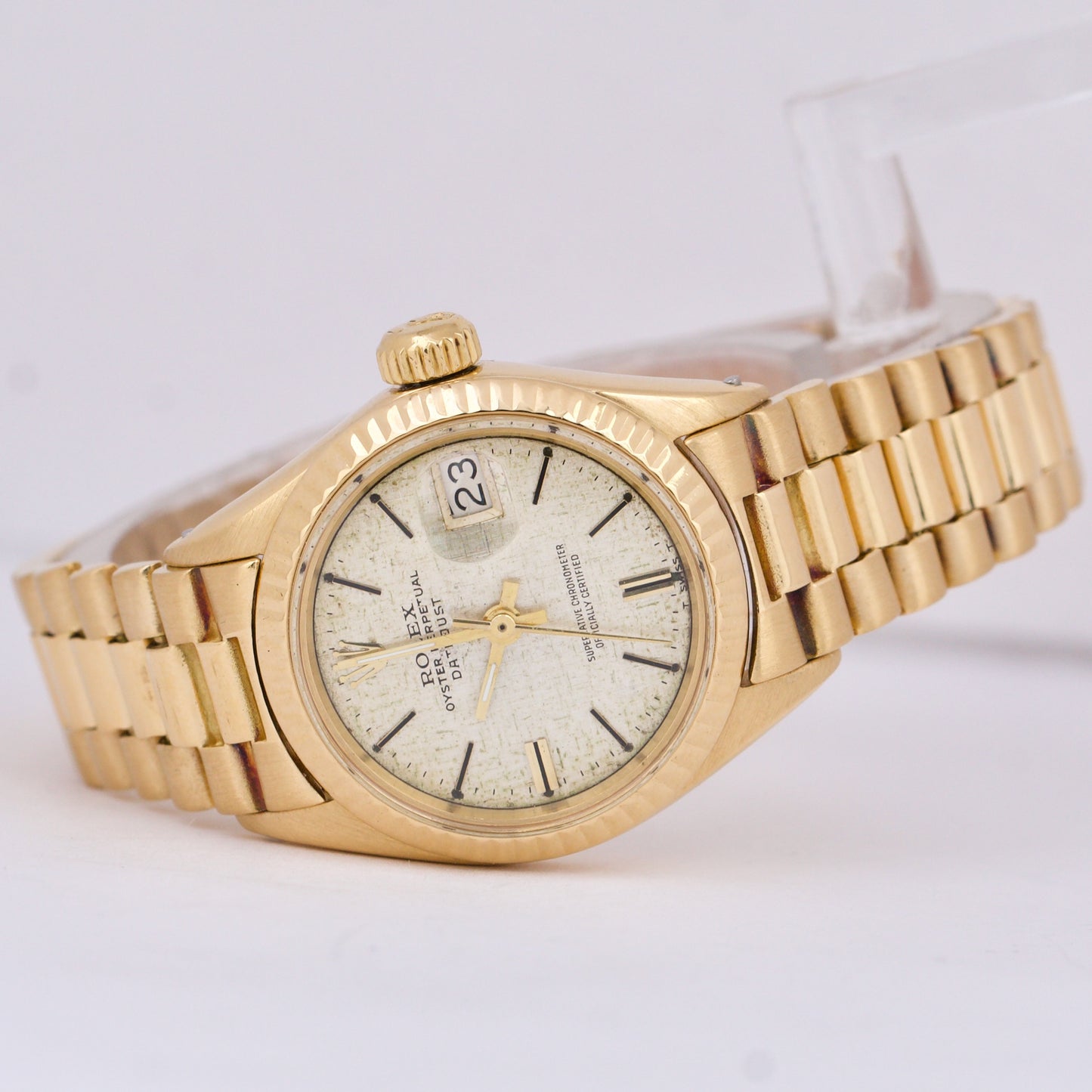 Rolex DateJust President 26mm SILVER LINEN 18K Yellow Gold Fluted Watch 6917