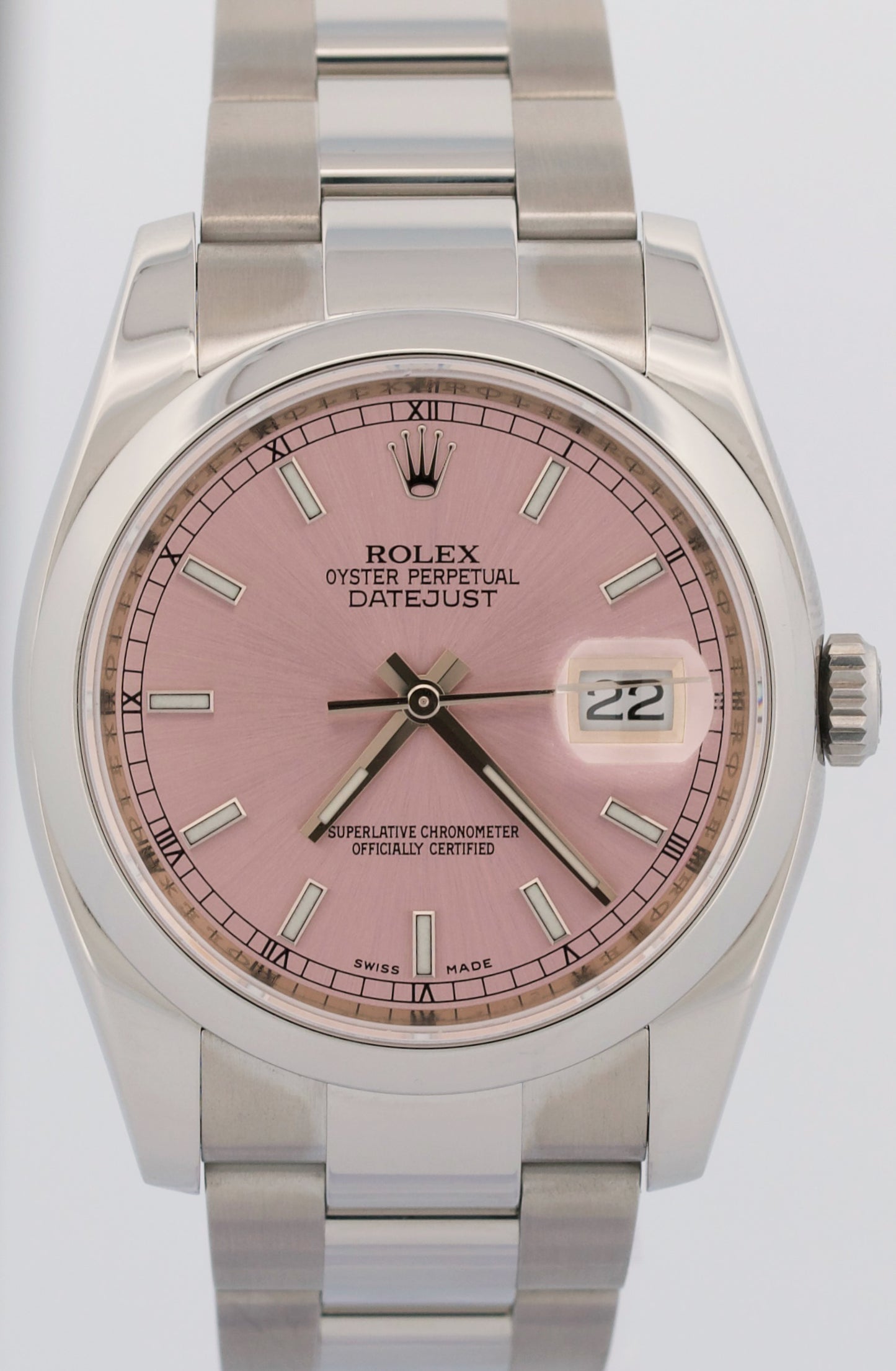 2014 PAPERS Rolex DateJust 36mm PINK Red Roulette OYSTER Steel Watch 116200 BOX