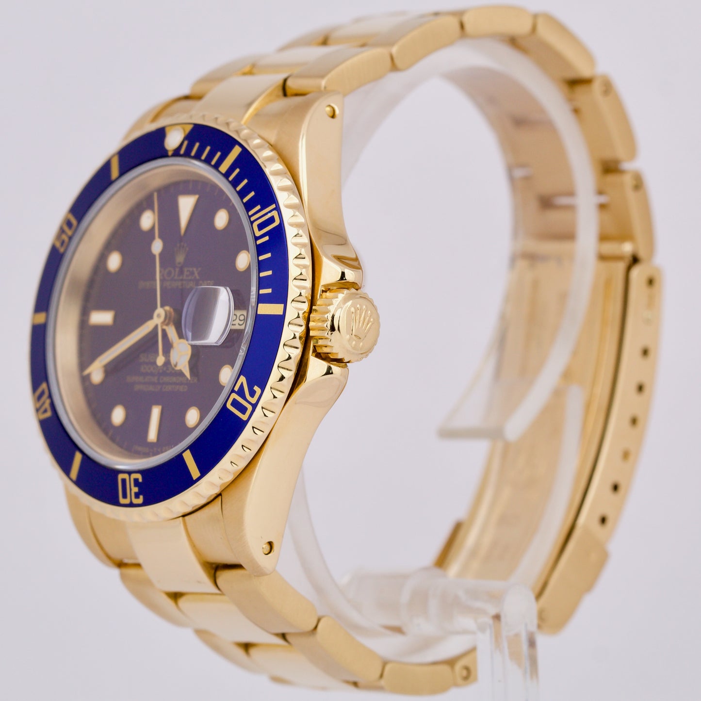 Rolex Submariner Date BLUE 18K Yellow Gold 40mm Oyster Automatic 16618 Watch
