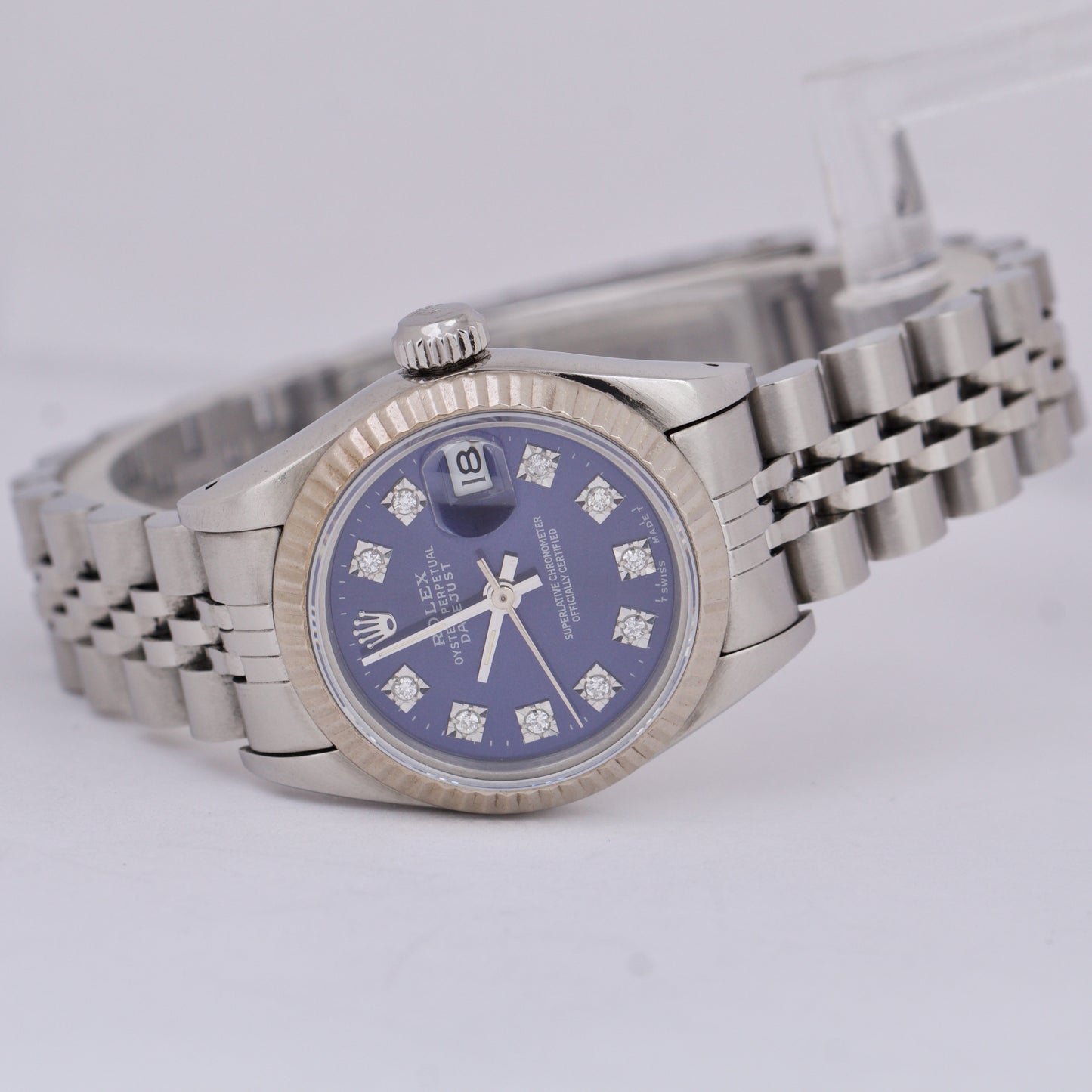 Rolex DateJust 26mm BLUE DIAMOND DIAL 18K White Gold Steel Fluted Jubilee 69174
