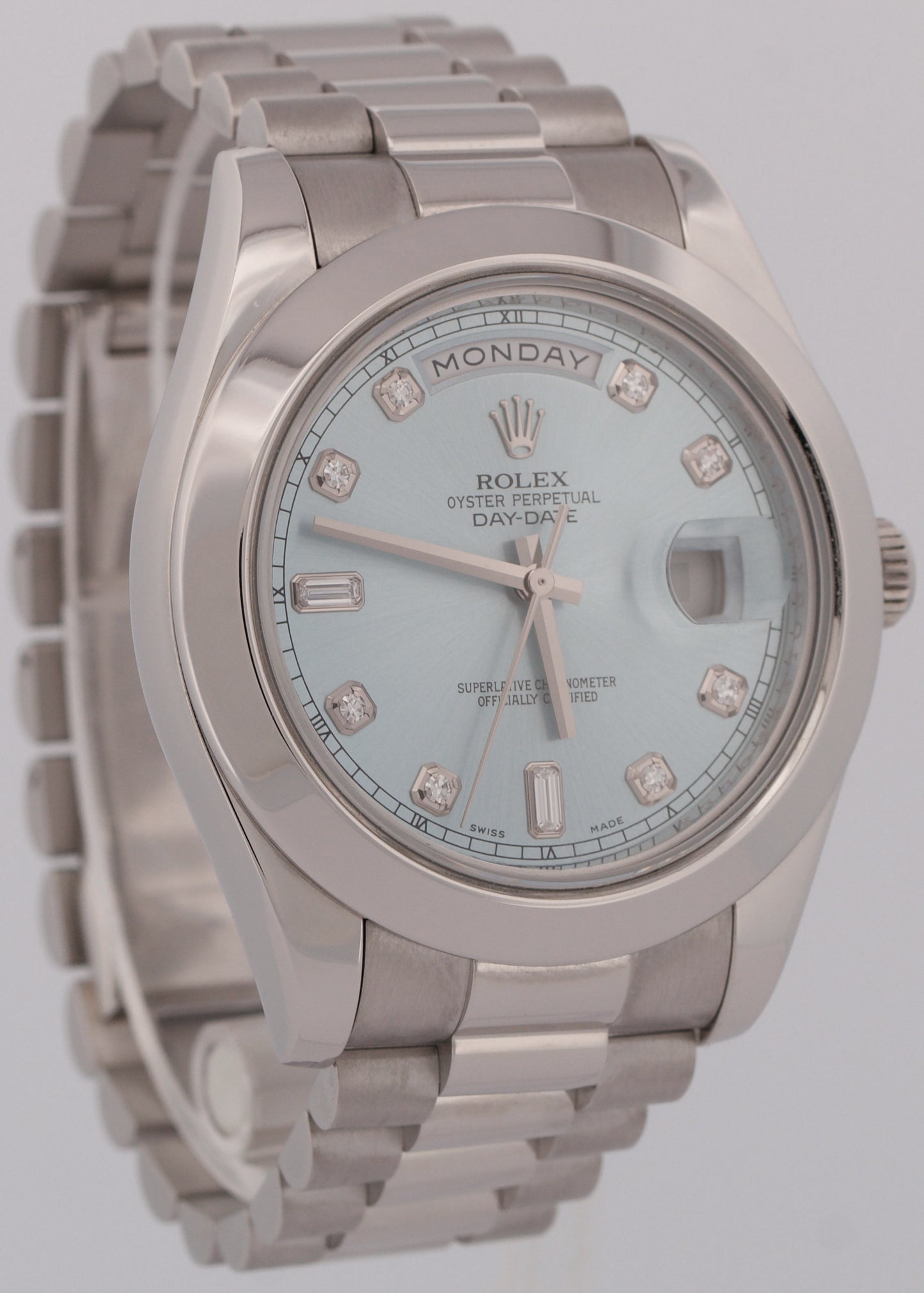 Rolex Day-Date Presidential 41mm 950 PLATINUM DIAMOND Blue Glacier 218206 BOX