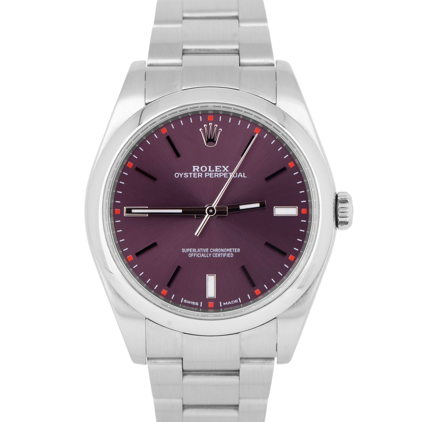 MINT PAPERS Rolex Oyster Perpetual Red GRAPE 39mm 114300 Steel Purple Watch BOX
