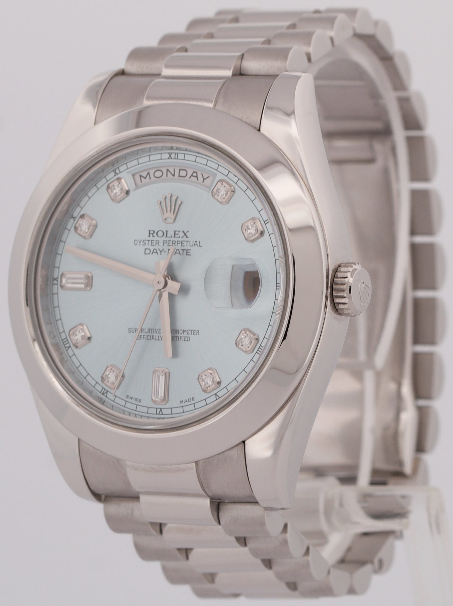 Rolex Day-Date Presidential 41mm 950 PLATINUM DIAMOND Blue Glacier 218206 BOX