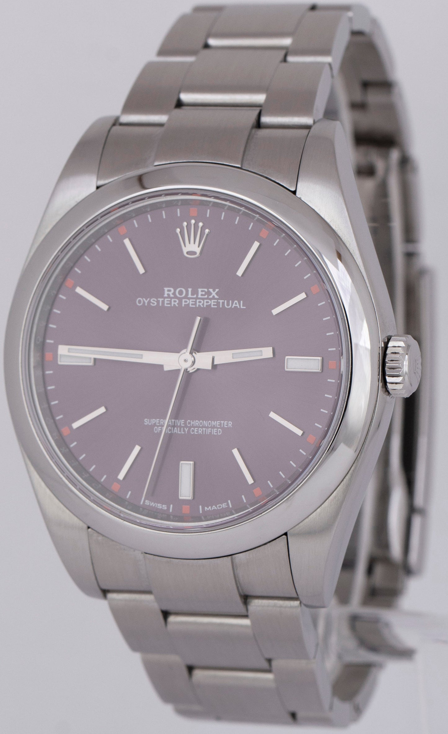 MINT PAPERS Rolex Oyster Perpetual Red GRAPE 39mm 114300 Steel Purple Watch BOX