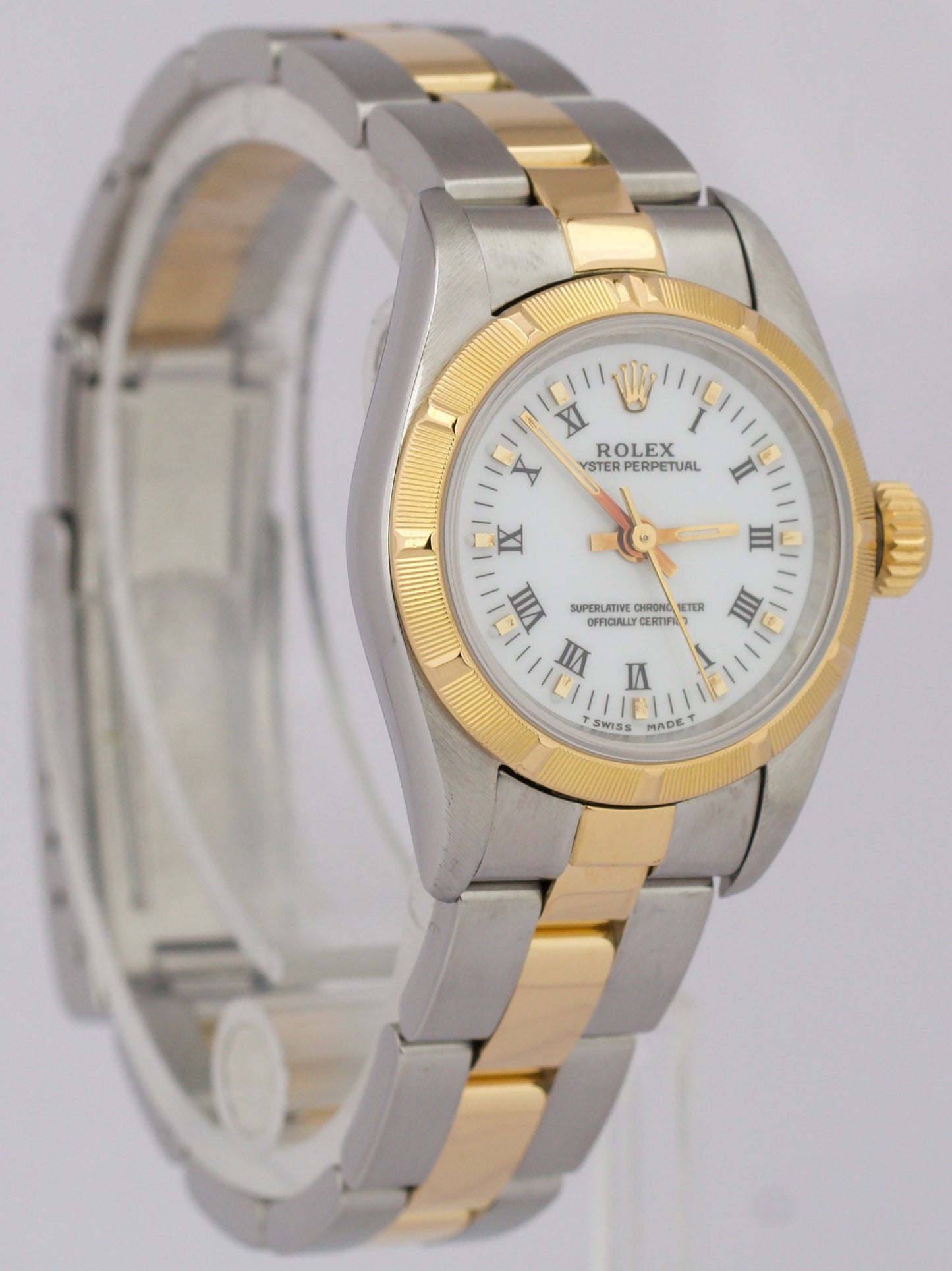 2022 RSC Rolex Oyster Perpetual Two-Tone White Roman PAPERS 24mm 67233 Watch BOX