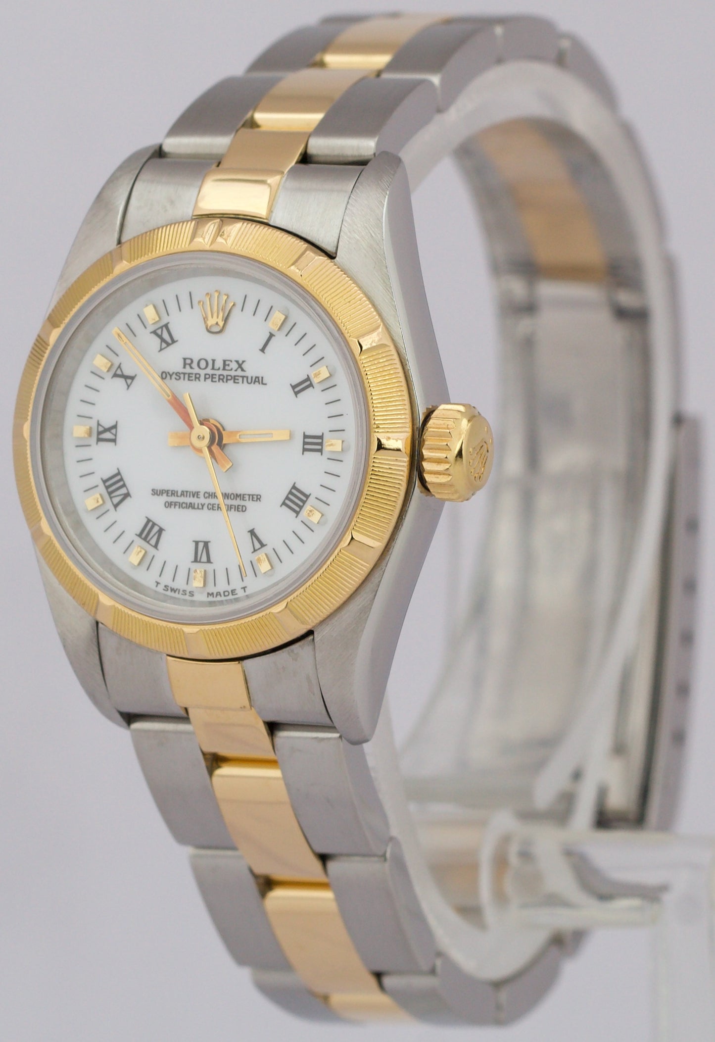 2022 RSC Rolex Oyster Perpetual Two-Tone White Roman PAPERS 24mm 67233 Watch BOX