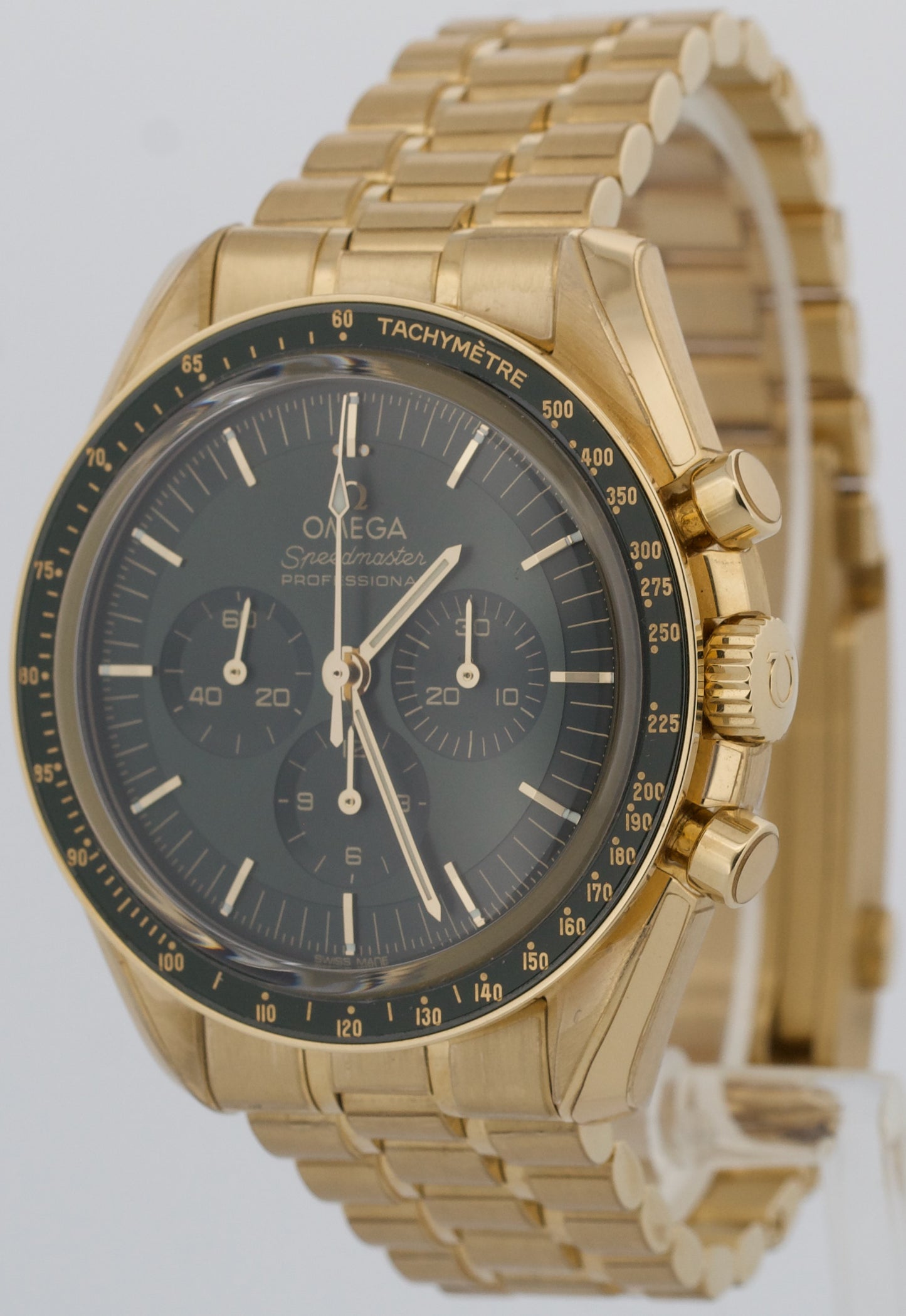 2023 PAPERS Omega Speedmaster GREEN Moonshine 18K Gold 310.60.42.50.10.001 BOX