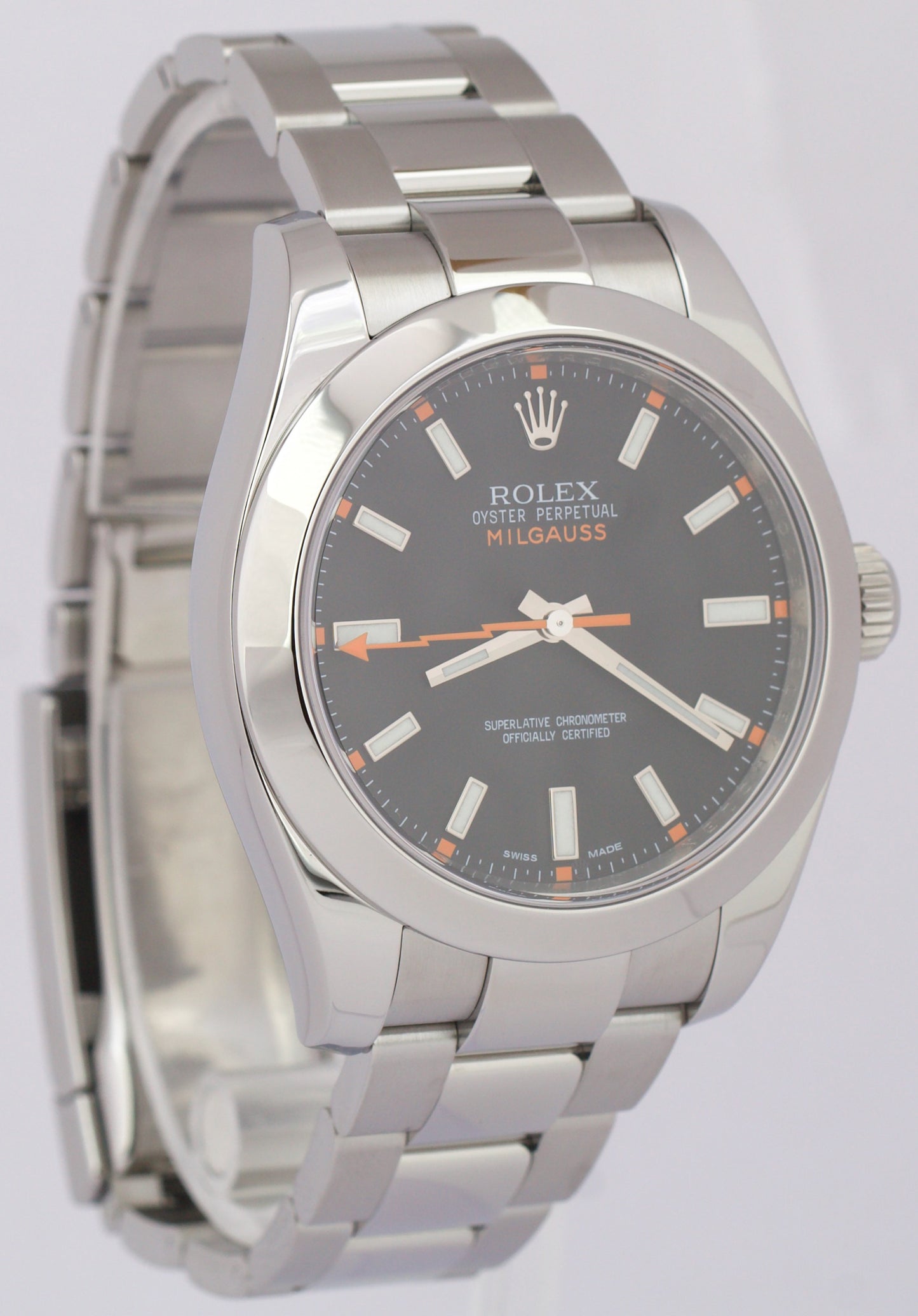 2014 MINT PAPERS Rolex Milgauss Black Orange 40mm 116400 Stainless Watch BOX