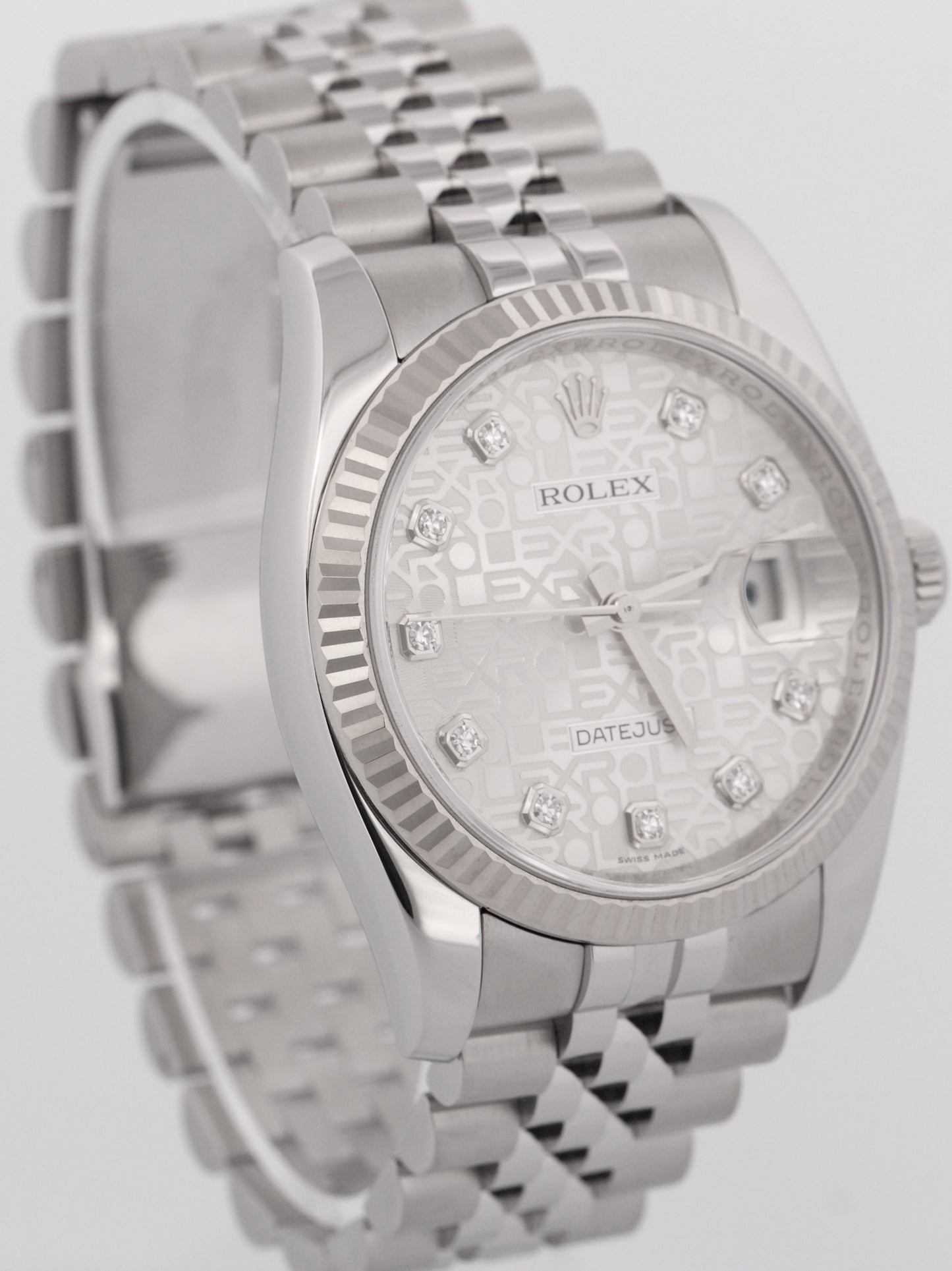 Rolex DateJust SILVER JUBILEE DIAMOND 36mm 18K White Gold Steel 116234 Watch