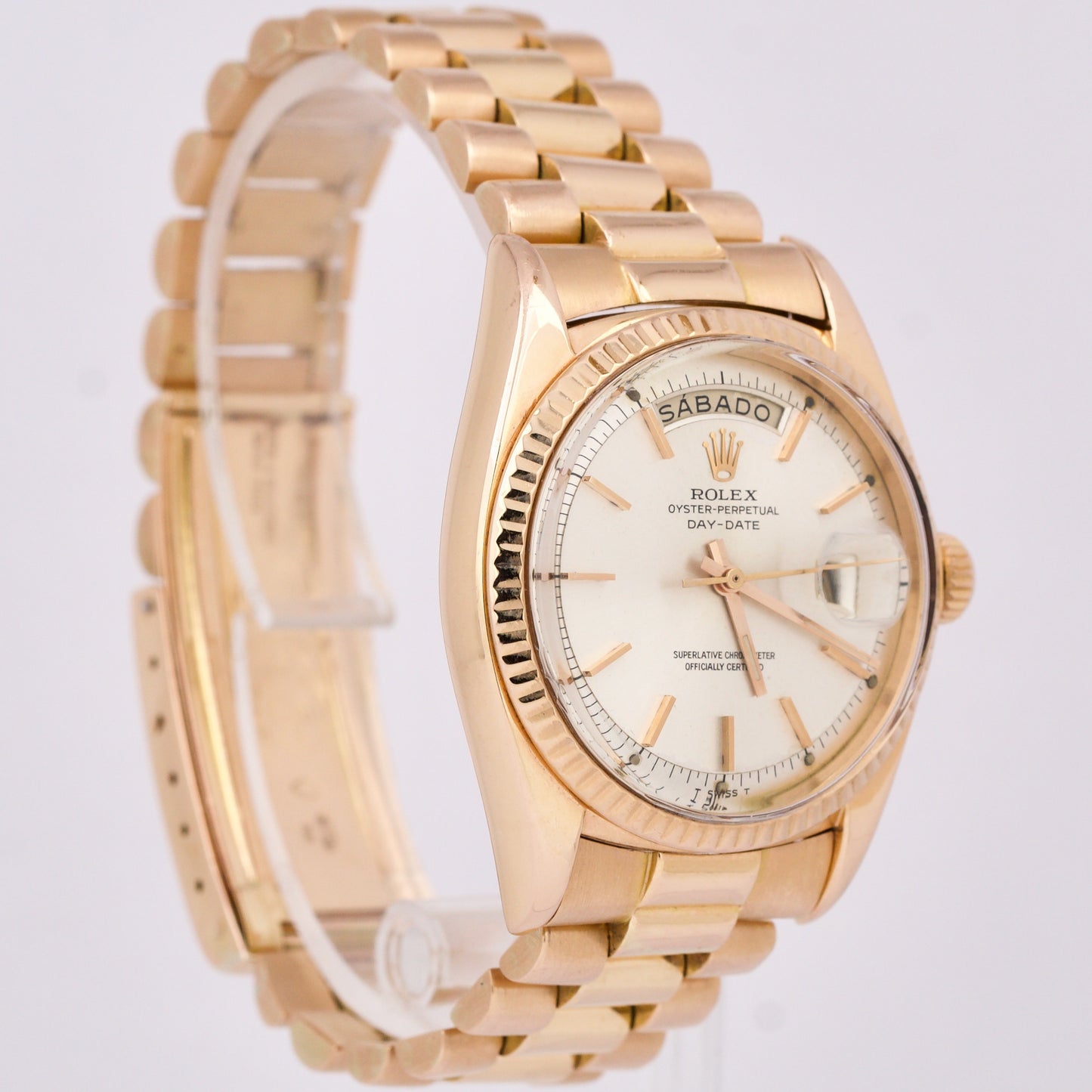 VINTAGE Rolex Day-Date President SILVER 36mm 18K Rose Gold Fluted Watch 1803
