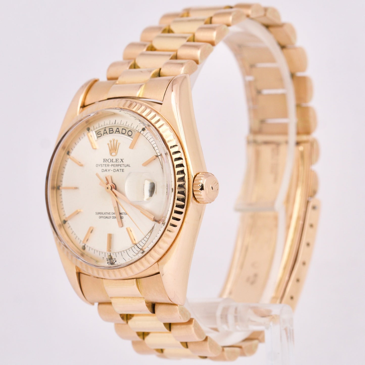 VINTAGE Rolex Day-Date President SILVER 36mm 18K Rose Gold Fluted Watch 1803