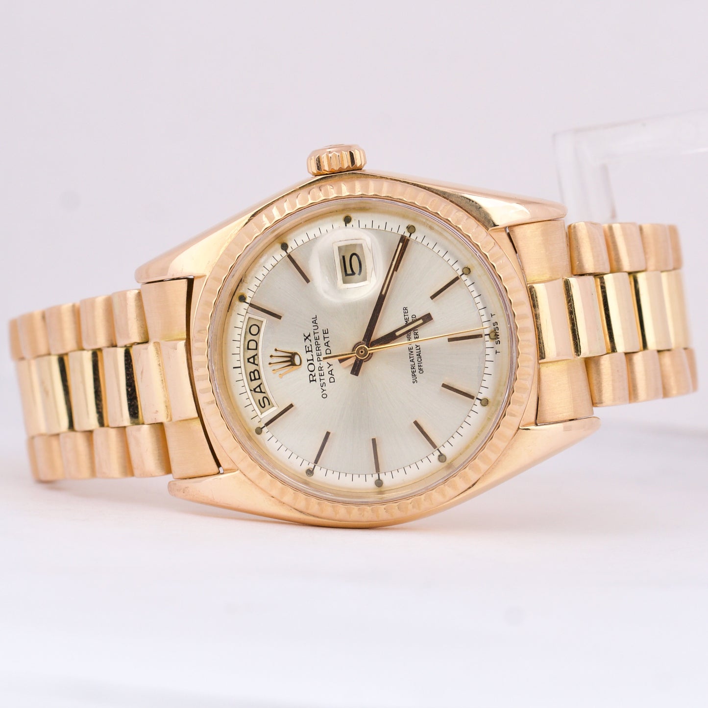 VINTAGE Rolex Day-Date President SILVER 36mm 18K Rose Gold Fluted Watch 1803