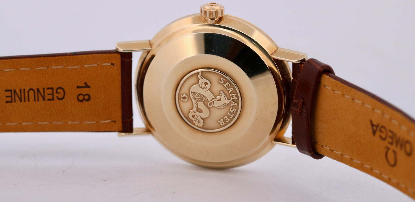 VINTAGE Omega Seamaster SILVER 14K Yellow Gold Leather AUTOMATIC 35mm Watch