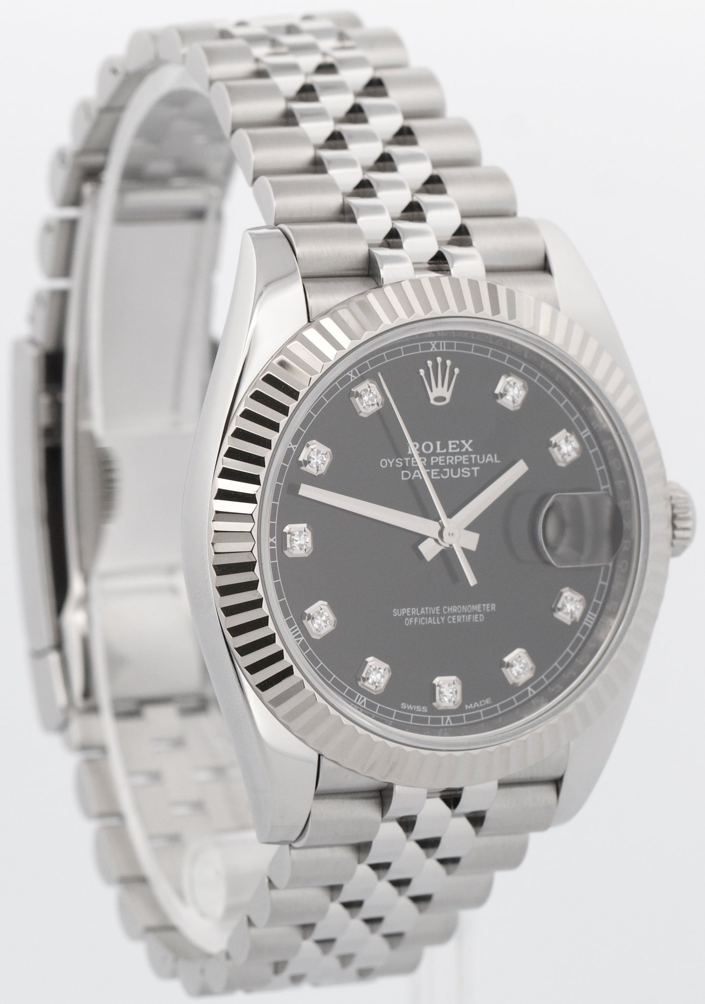 PAPERS Rolex DateJust 41mm BLACK DIAMOND 18K White Gold Steel JUBILEE 126334 BOX