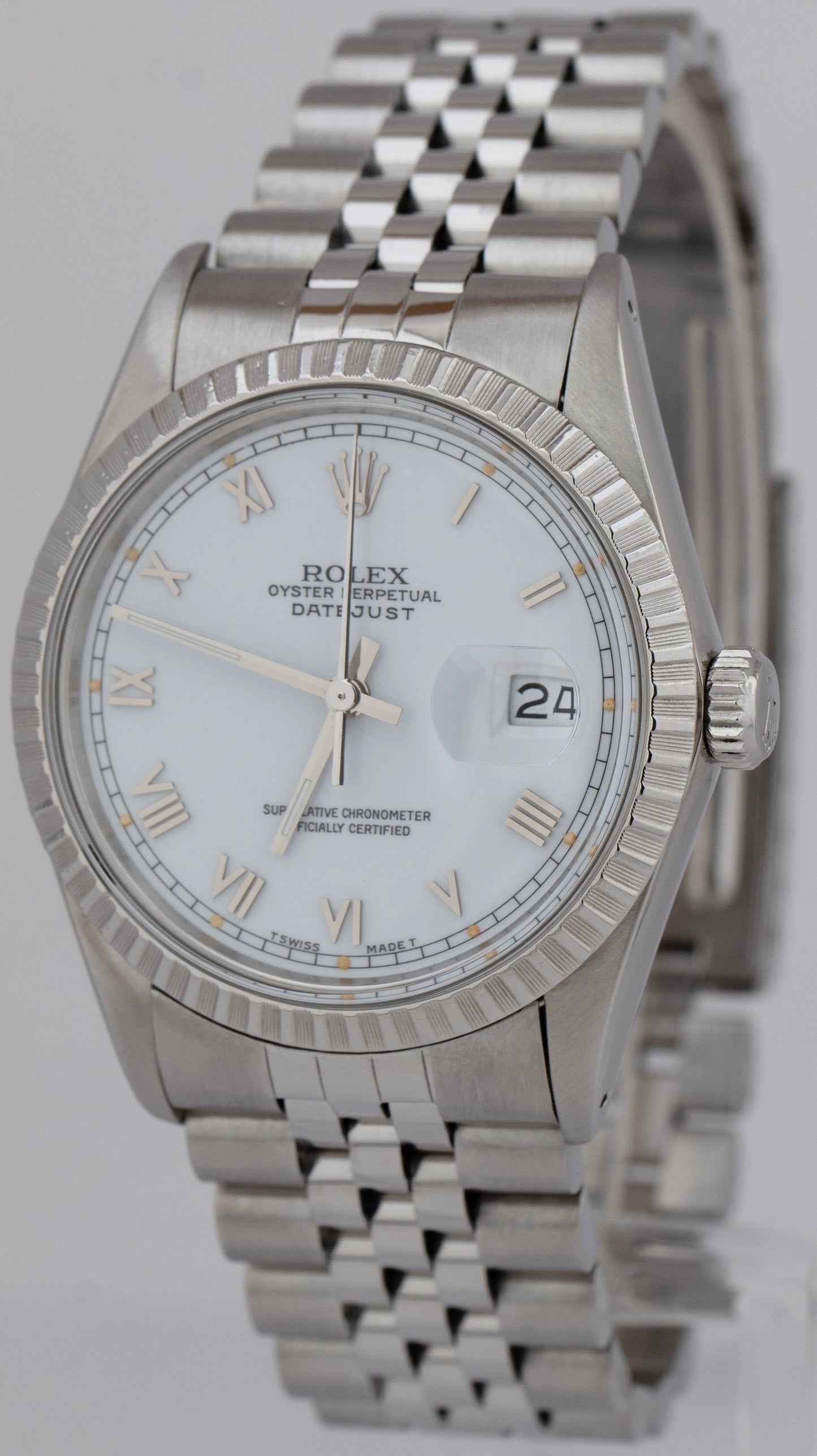 1986 Rolex DateJust 36mm White Roman Jubilee Stainless Automatic Watch 16030