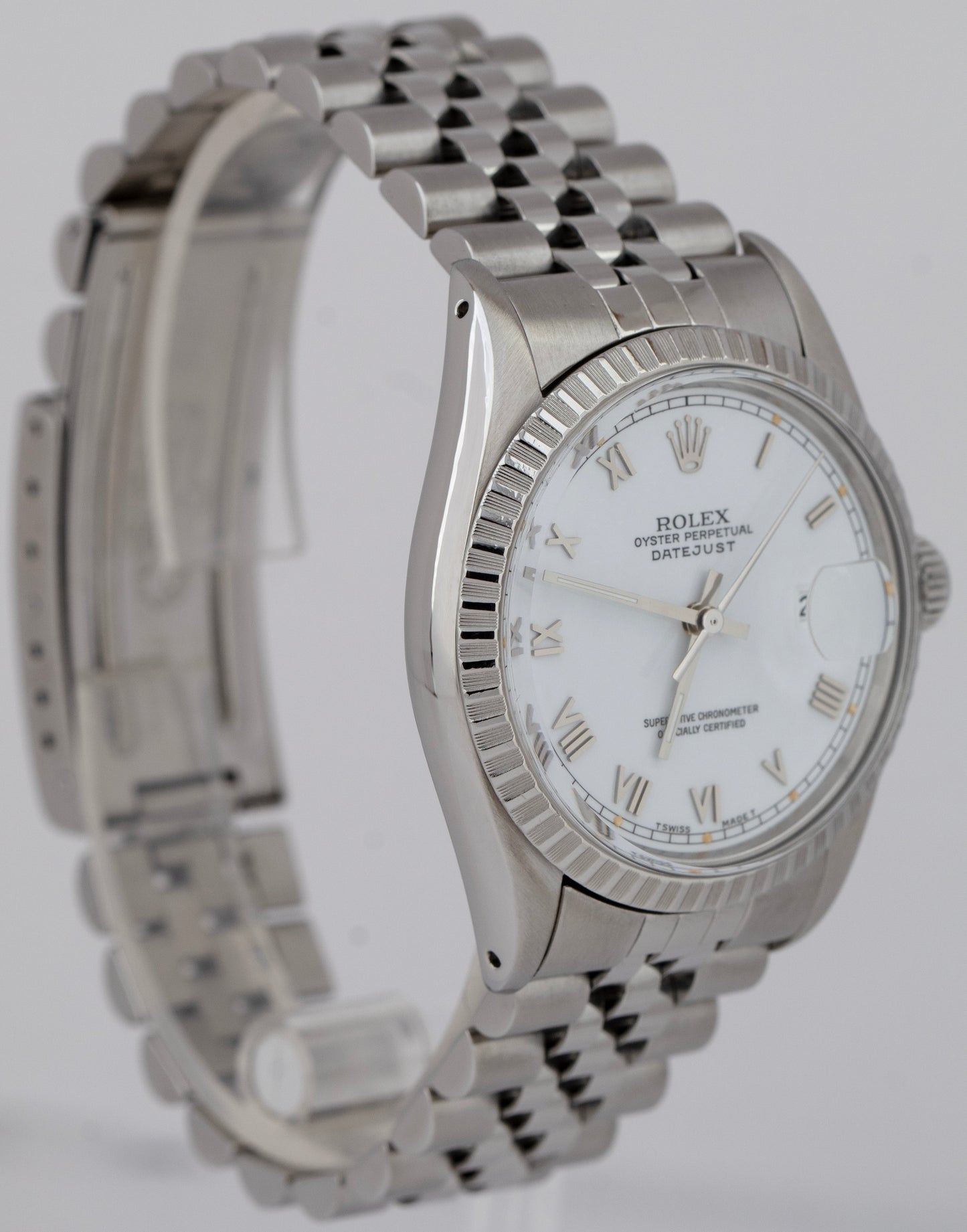 1986 Rolex DateJust 36mm White Roman Jubilee Stainless Automatic Watch 16030