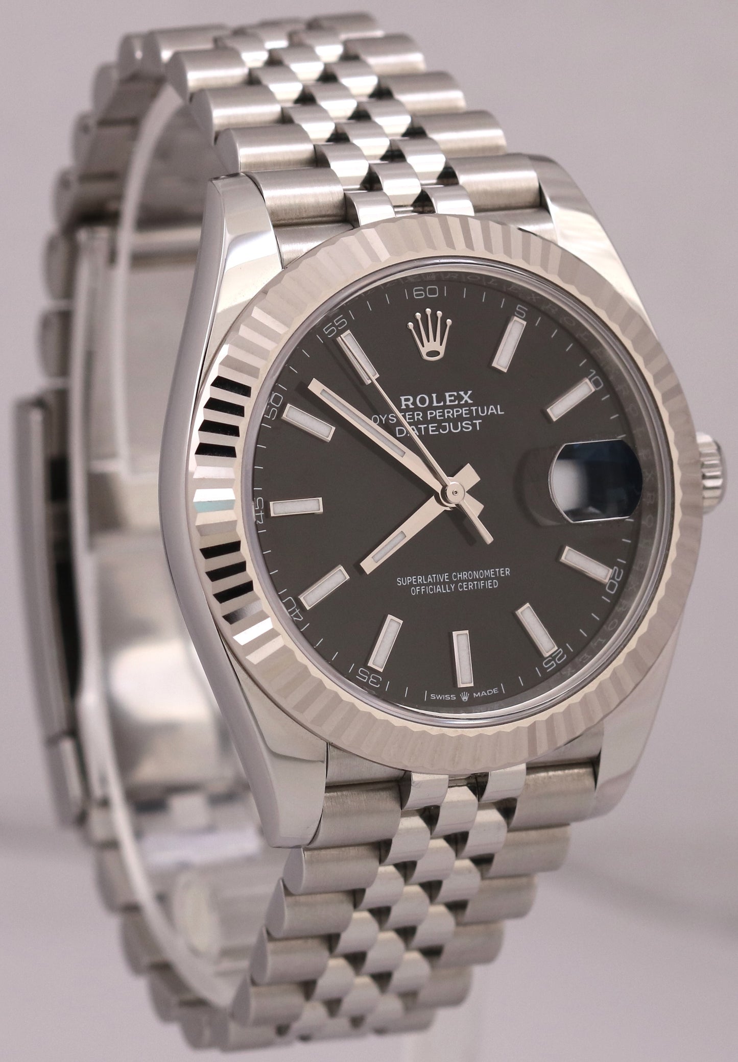 2024 PAPERS Rolex DateJust 41mm BLACK Steel 18K Gold Fluted JUBILEE 126334 BOX