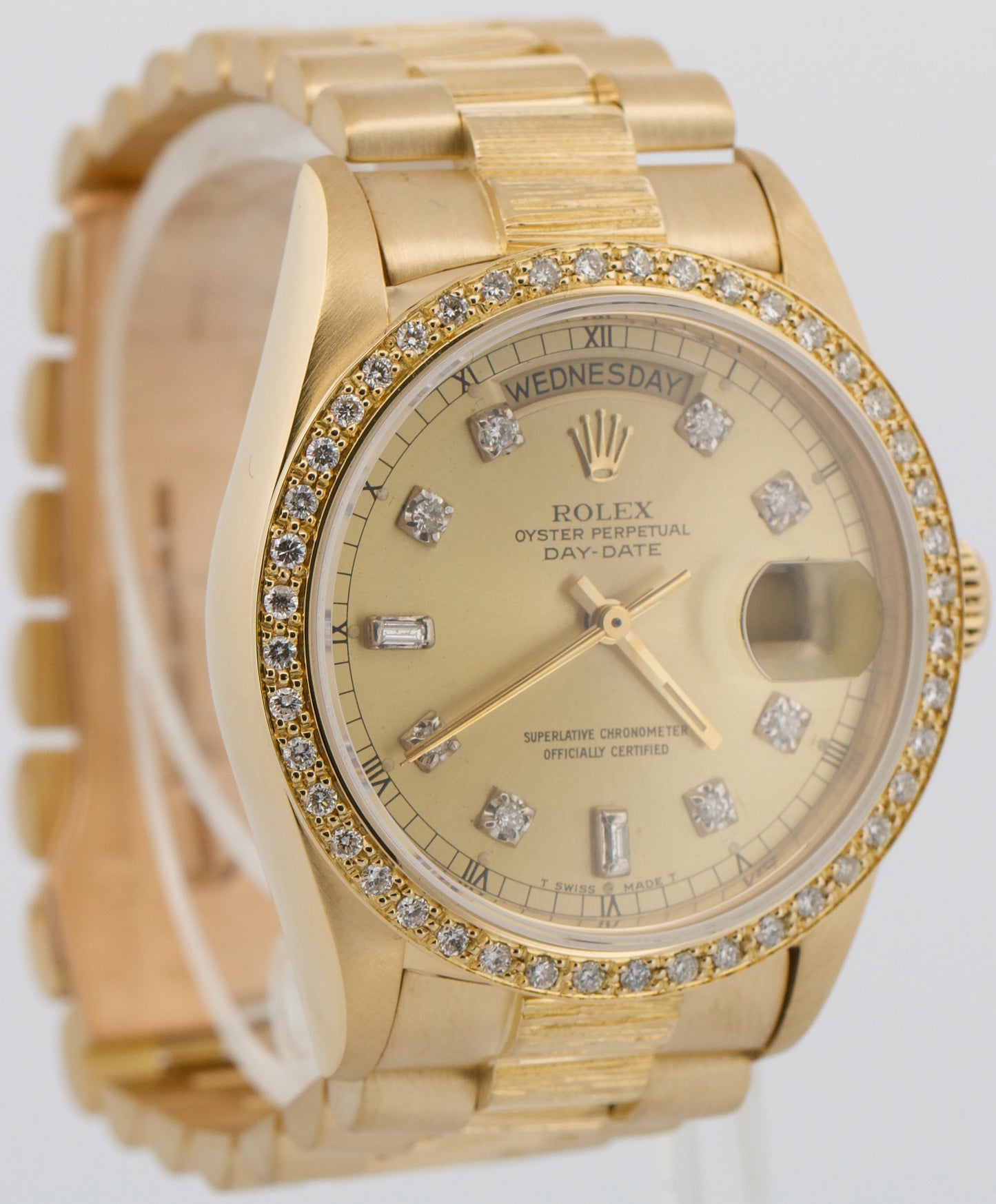Rolex Day-Date President 18238 CHAMPAGNE DIAMOND 36mm BARK 18K Yellow Gold
