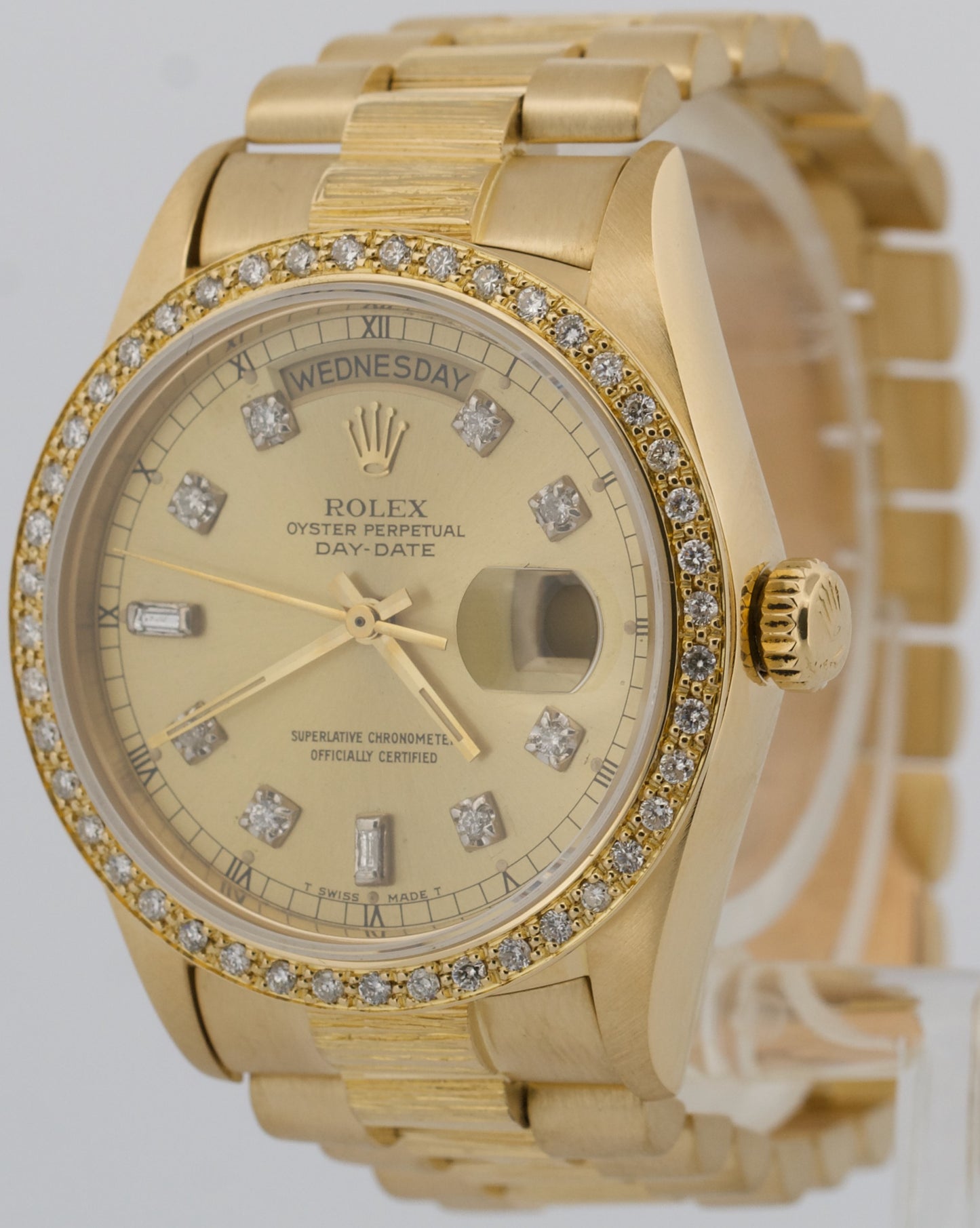 Rolex Day-Date President 18238 CHAMPAGNE DIAMOND 36mm BARK 18K Yellow Gold