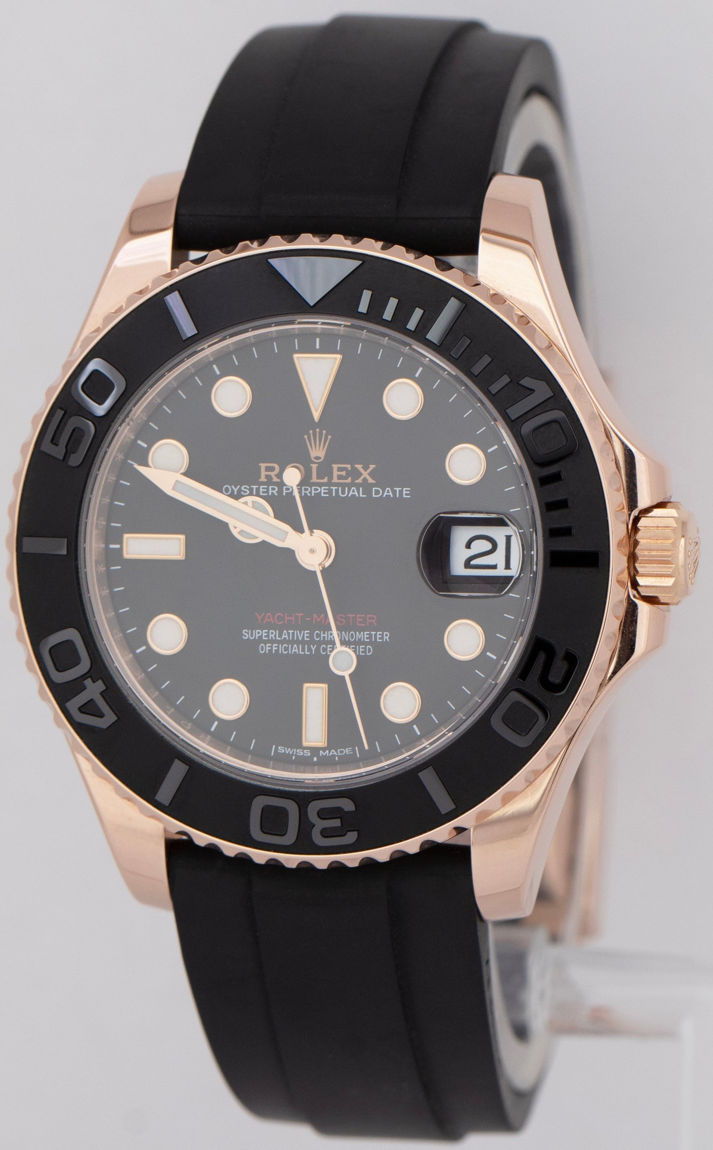 Rolex Yacht-Master Black Rose Gold Oysterflex 37mm Automatic Watch 268655 B+P