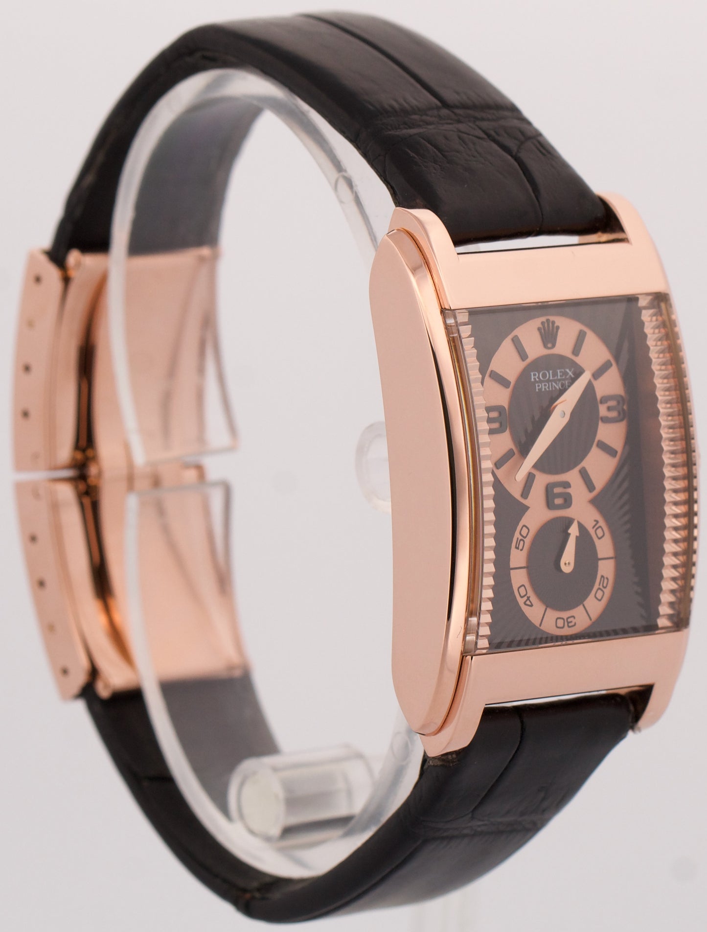 Rolex Cellini Prince 18K Rose Gold BLACK Arabic Leather 35mm x 28mm 5442/5