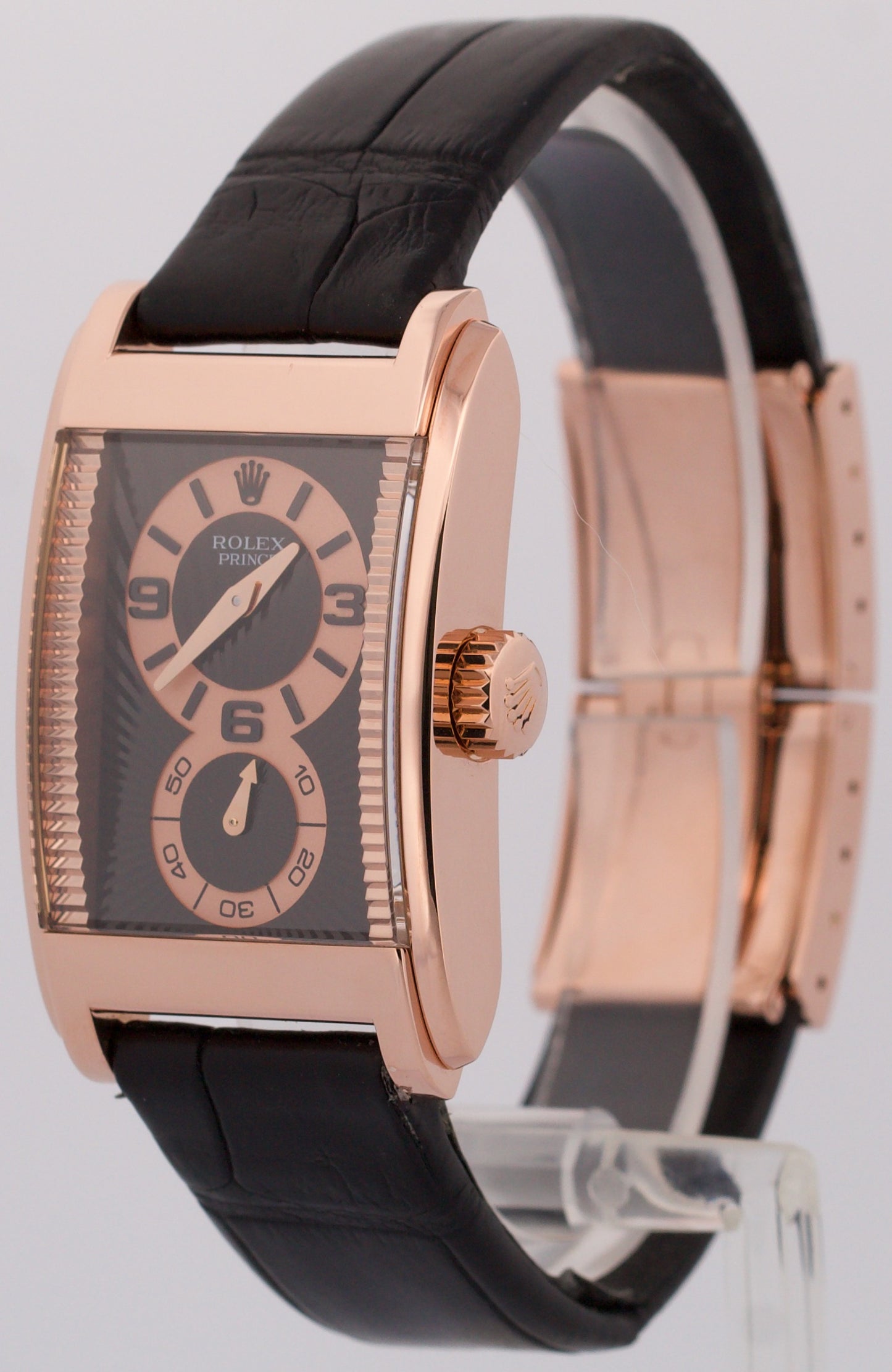 Rolex Cellini Prince 18K Rose Gold BLACK Arabic Leather 35mm x 28mm 5442/5