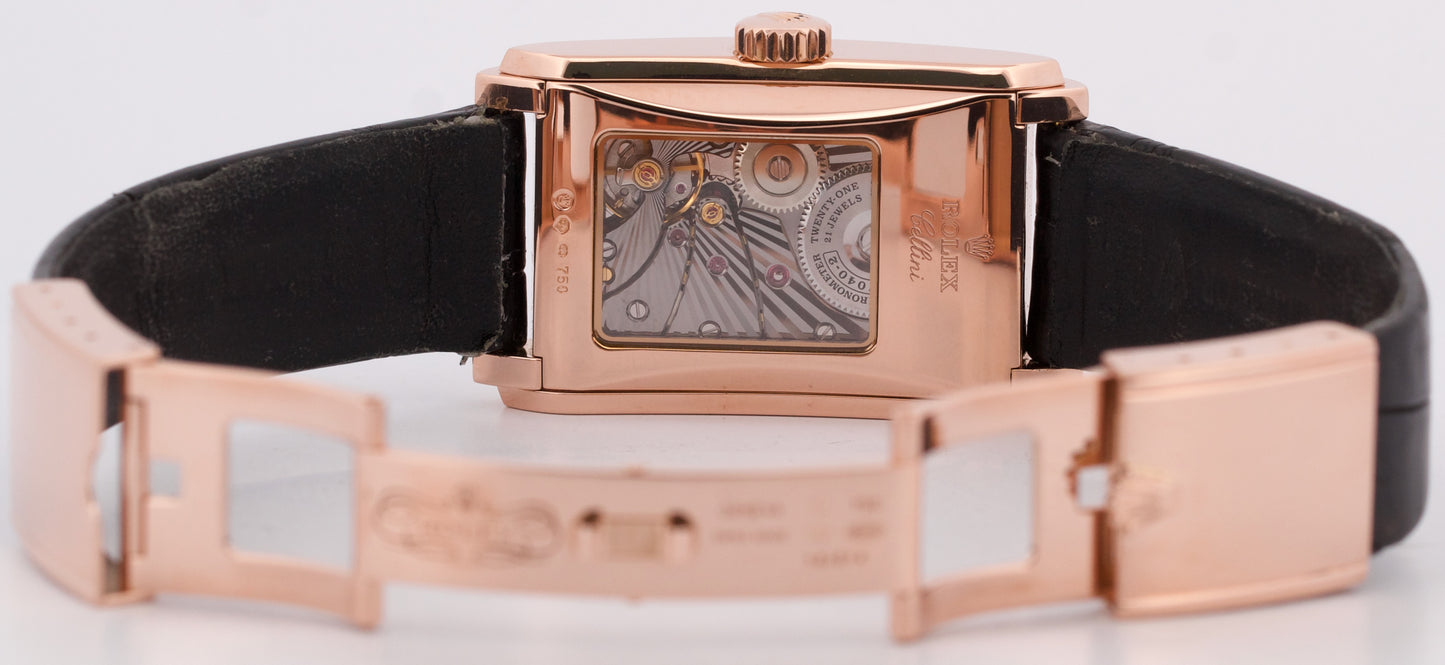 Rolex Cellini Prince 18K Rose Gold BLACK Arabic Leather 35mm x 28mm 5442/5