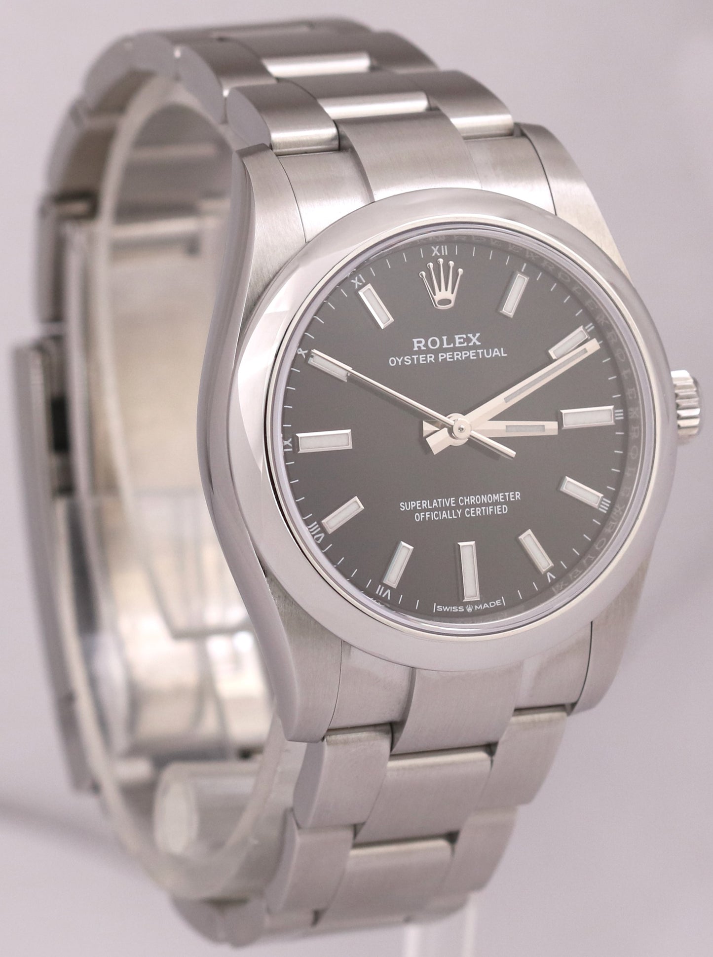 MINT 2022 PAPERS Rolex Oyster Perpetual BLACK Steel 34mm Oyster Watch 124200 BOX