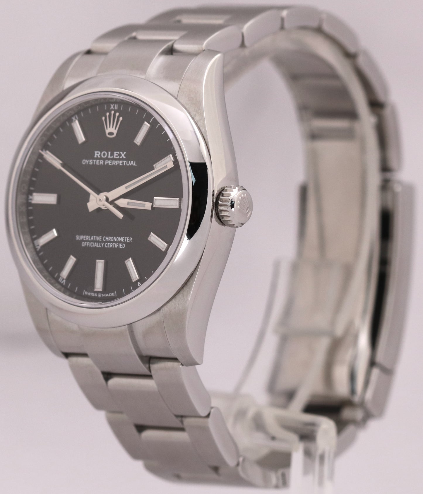 MINT 2022 PAPERS Rolex Oyster Perpetual BLACK Steel 34mm Oyster Watch 124200 BOX