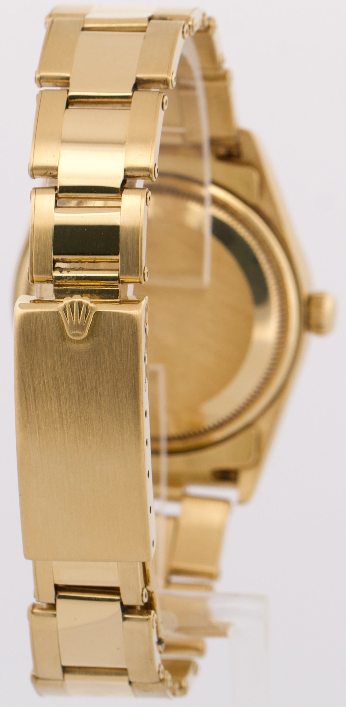 Rolex Oyster Perpetual Date 34mm SILVER 18K Yellow Gold FLUTED Watch 15238