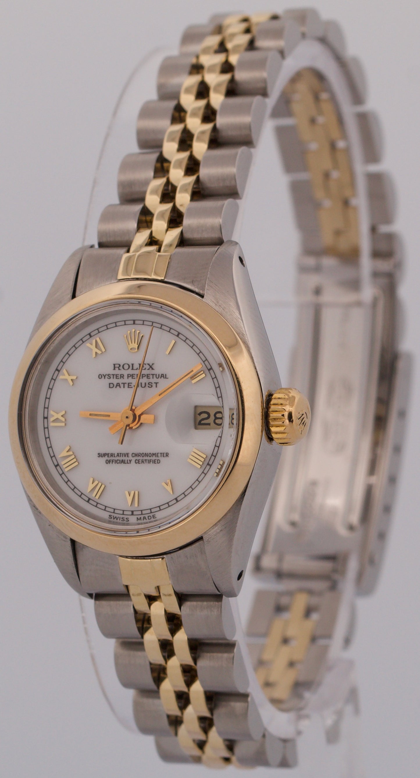 PAPERS Rolex DateJust 26mm WHITE ROMAN Two-Tone 18K JUBILEE Steel 69163 BOX