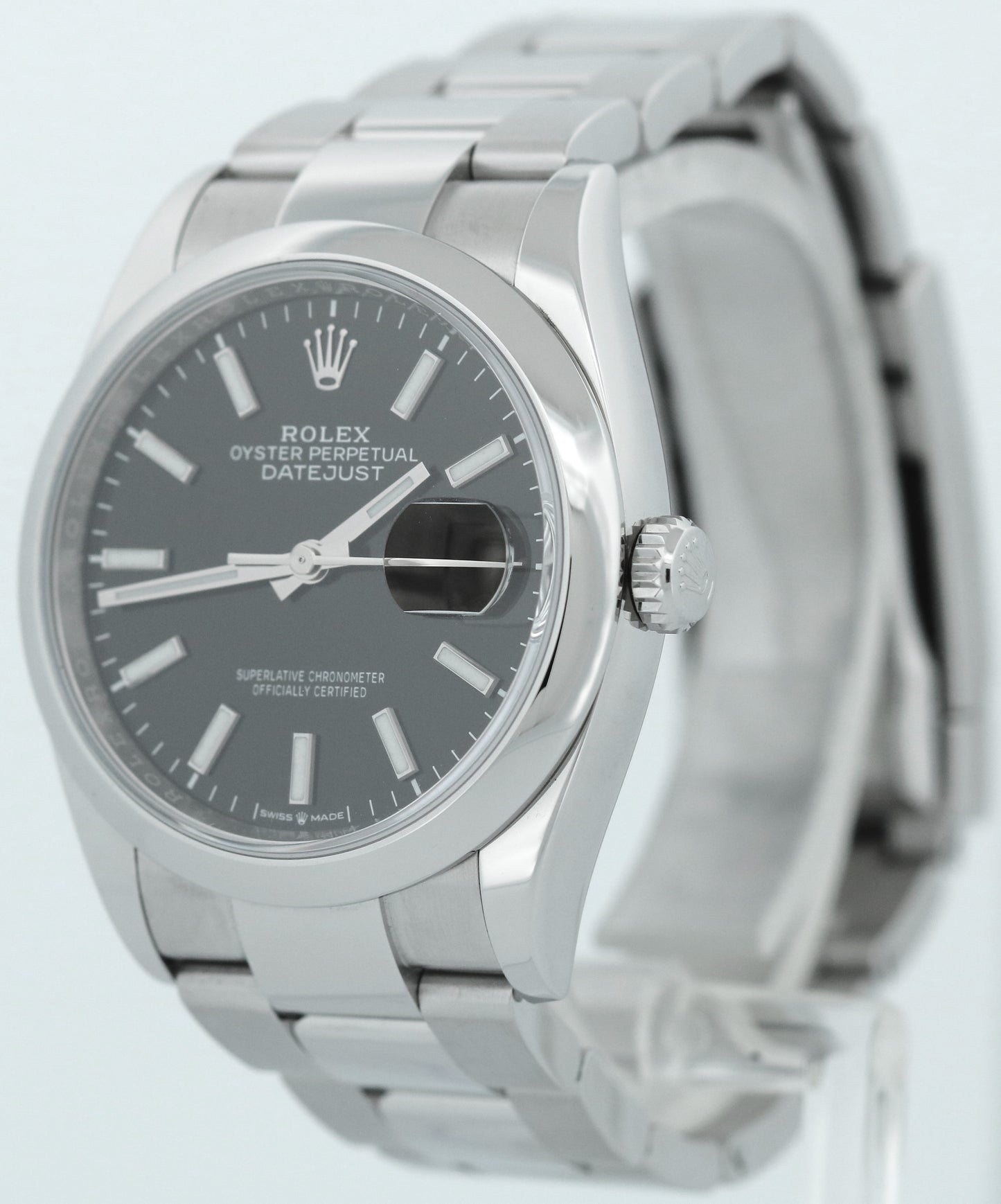 MINT NEW PAPERS Rolex DateJust BLACK 36mm Steel OYSTER Smooth Watch 126200 BOX