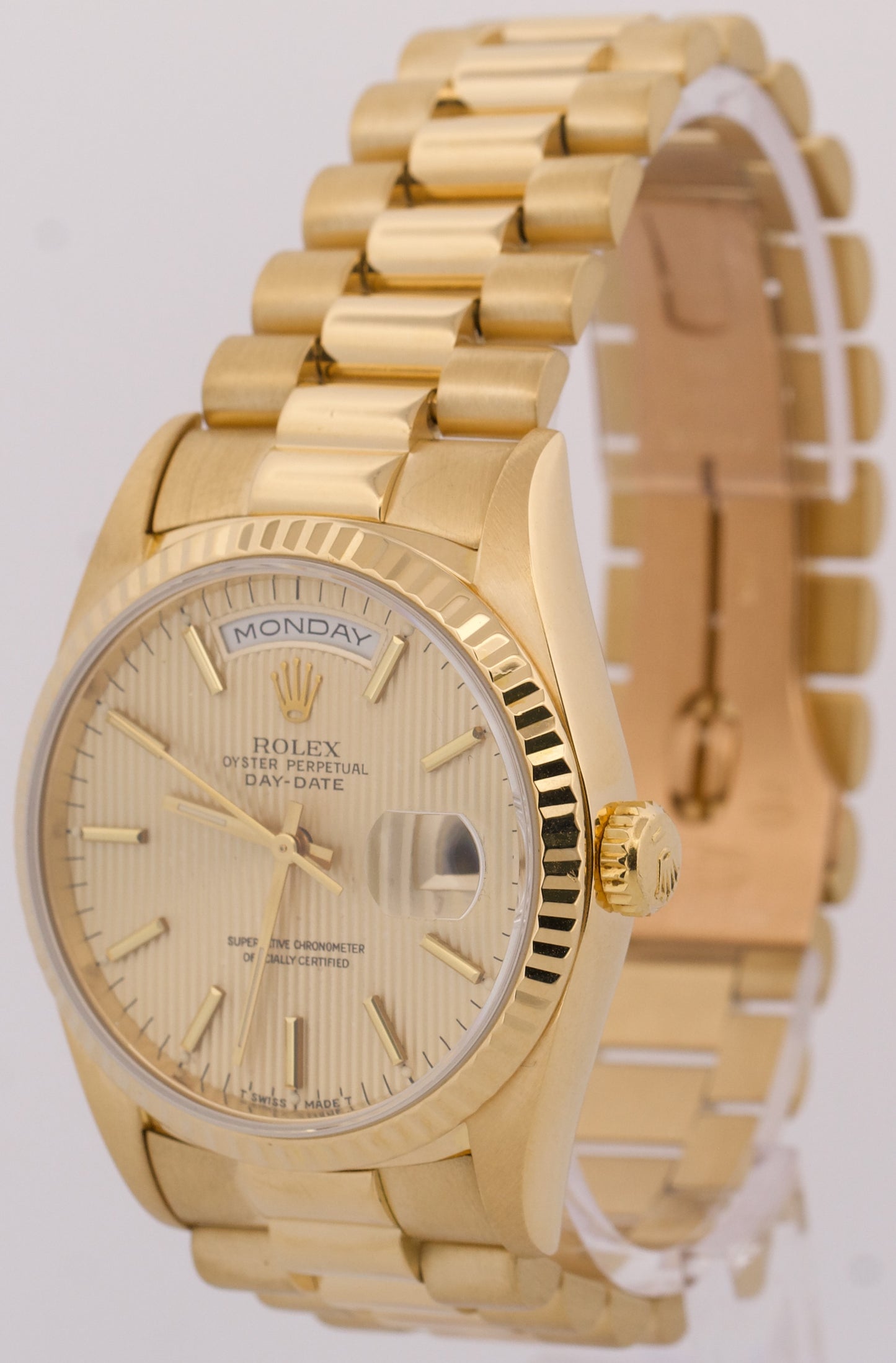 Rolex Day-Date President 36mm SILVERED CHAMPAGNE TAPESTRY 18K Gold 18238 BOX